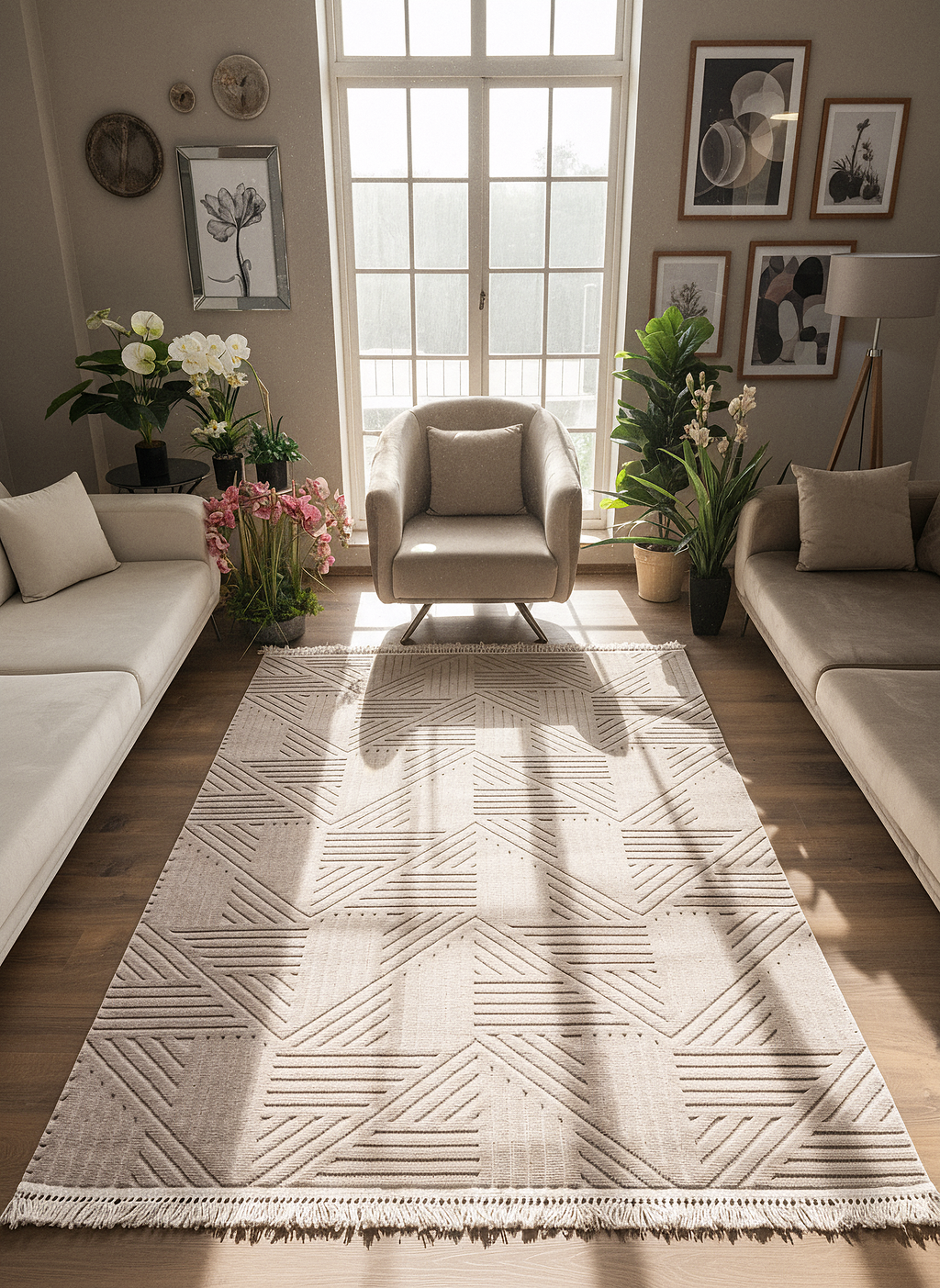 MİLAS C11-VİZON Kabartmalı Modern Geometrik Desenli Salon Koridor Mutfak Halısı