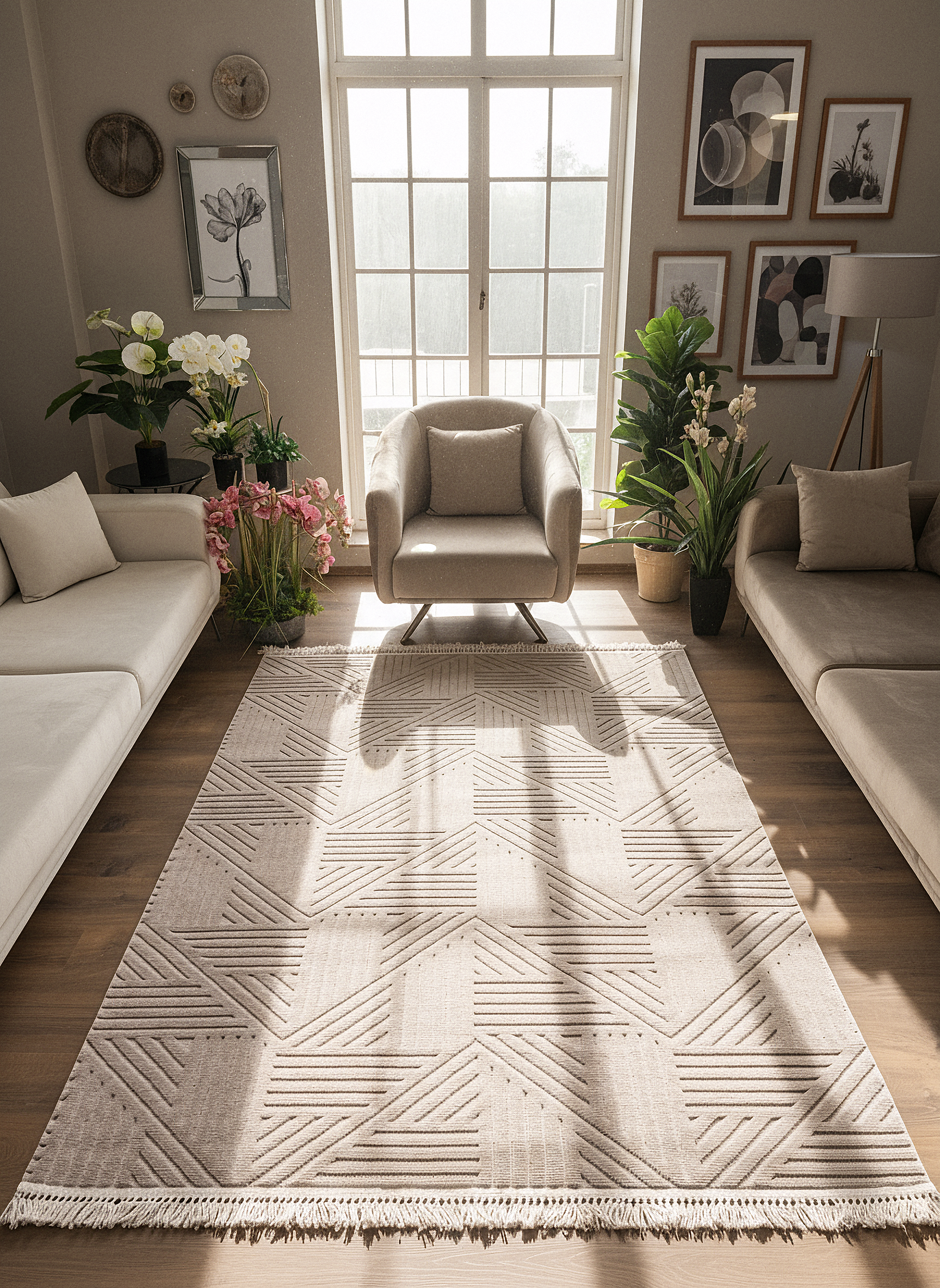 MİLAS C11-VİZON Kabartmalı Modern Geometrik Desenli Salon Koridor Mutfak Halısı