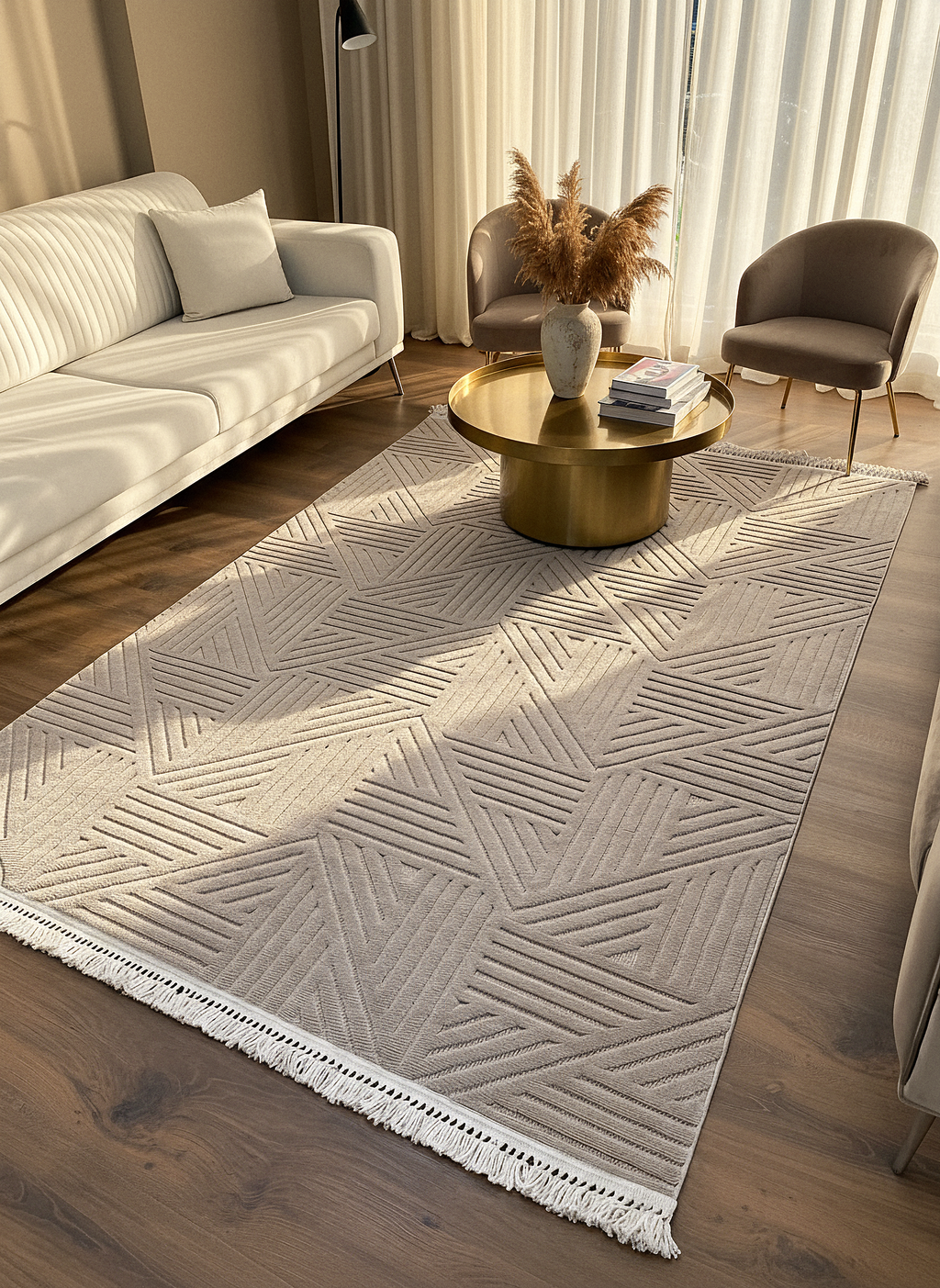 MİLAS C11-VİZON Kabartmalı Modern Geometrik Desenli Salon Koridor Mutfak Halısı