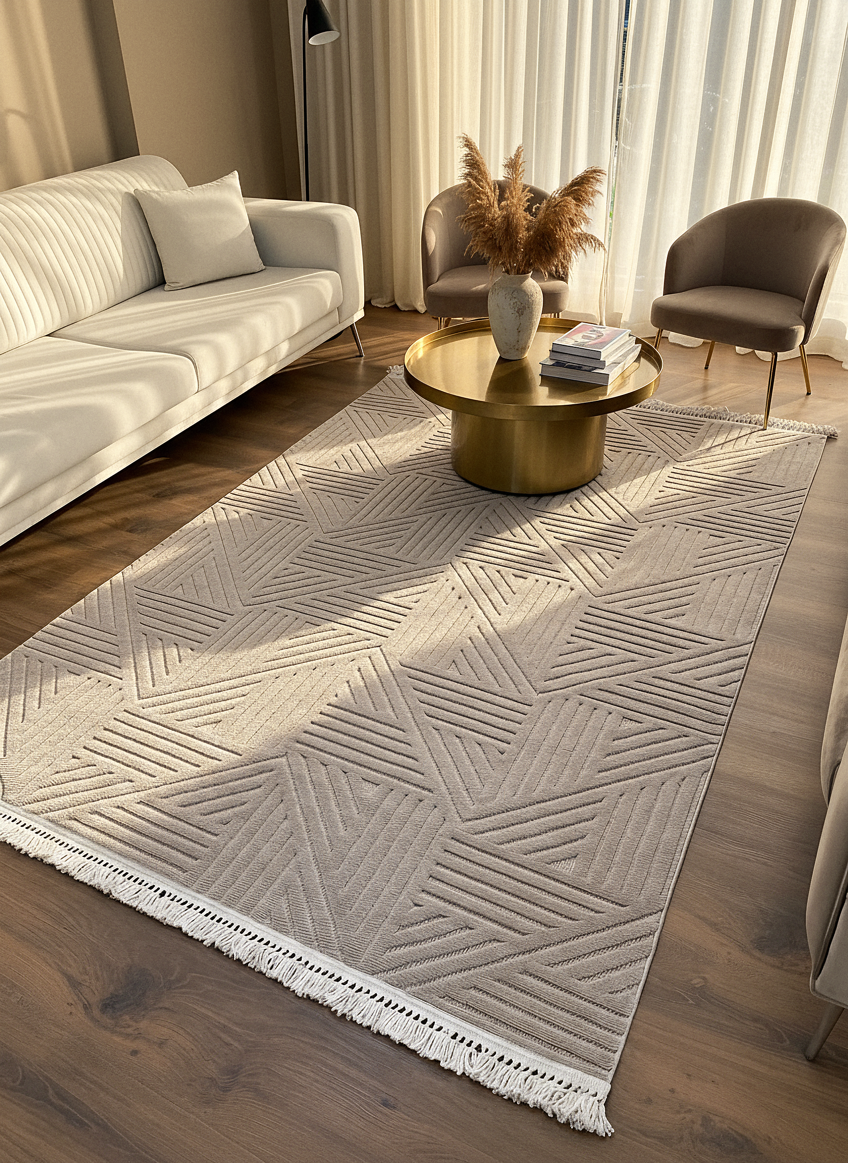 MİLAS C11-VİZON Kabartmalı Modern Geometrik Desenli Salon Koridor Mutfak Halısı