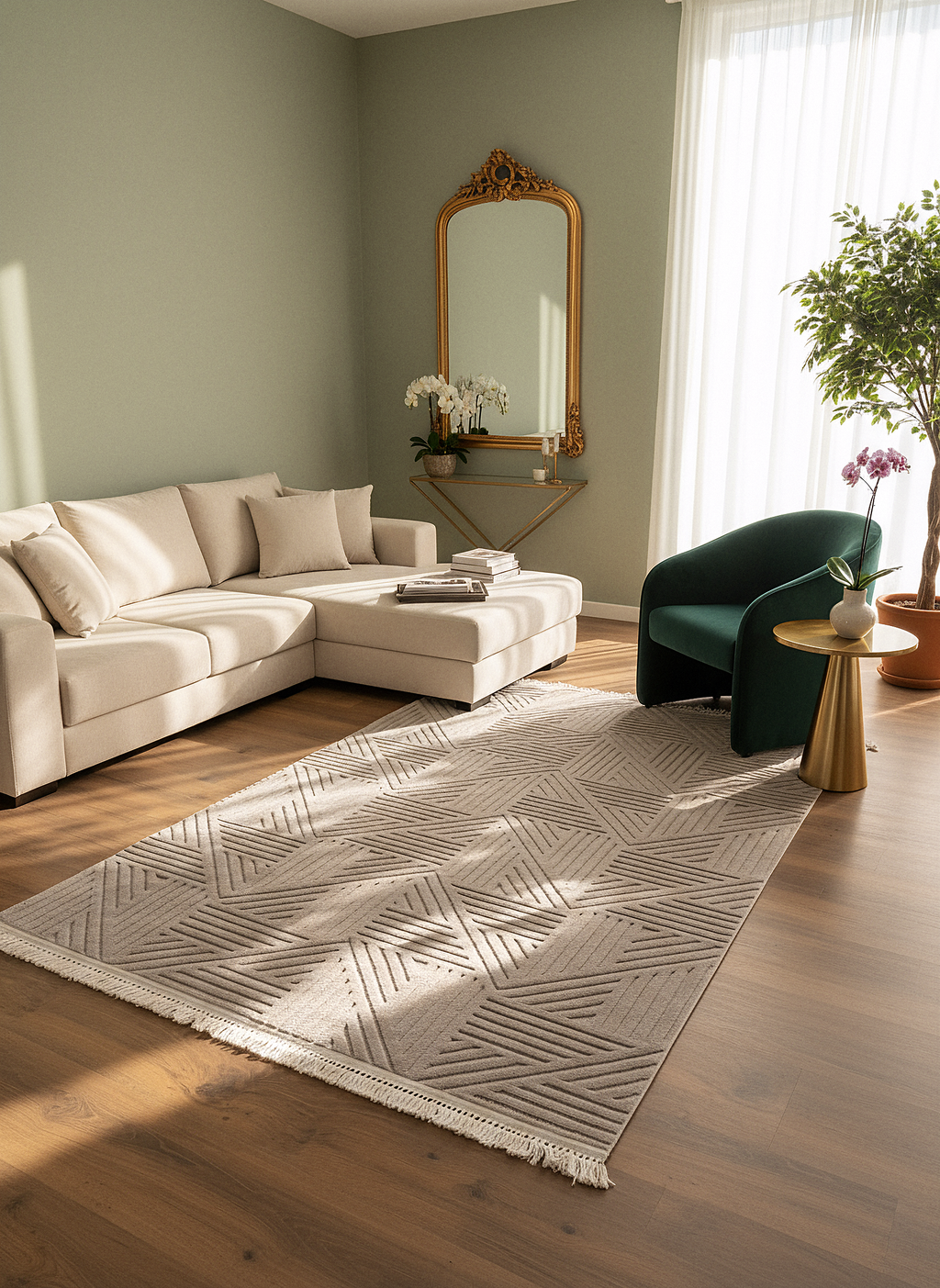 MİLAS C11-VİZON Kabartmalı Modern Geometrik Desenli Salon Koridor Mutfak Halısı