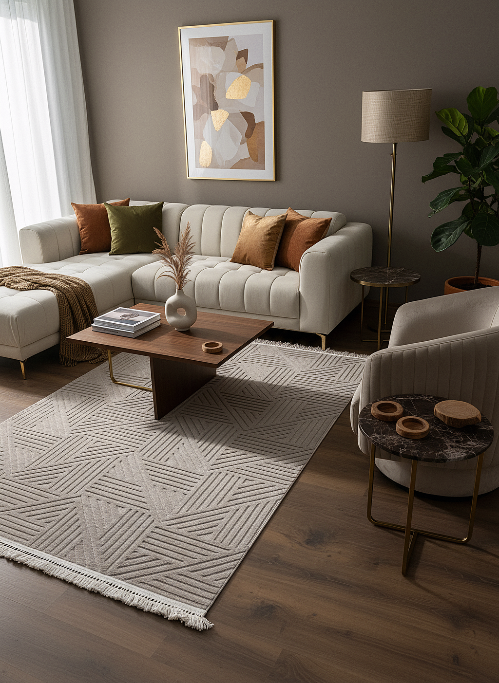 MİLAS C11-VİZON Kabartmalı Modern Geometrik Desenli Salon Koridor Mutfak Halısı