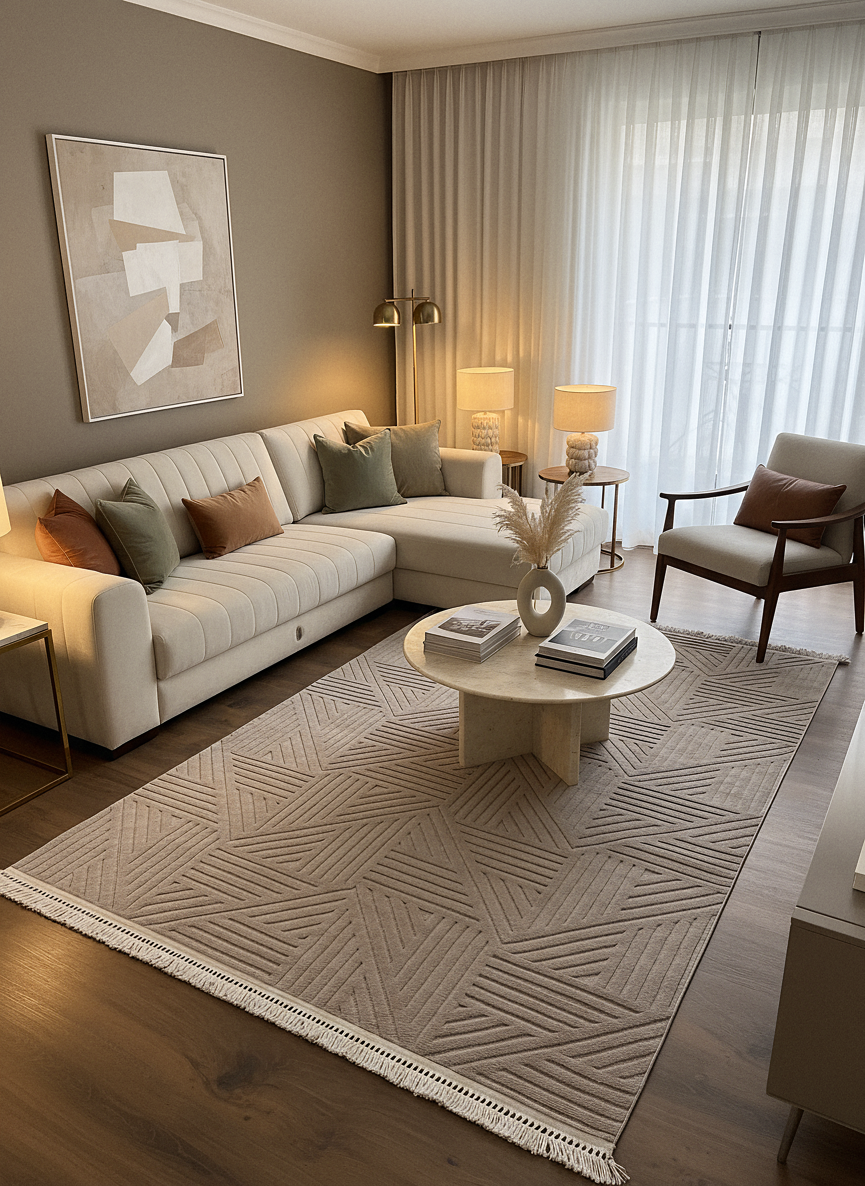 MİLAS C11-VİZON Kabartmalı Modern Geometrik Desenli Salon Koridor Mutfak Halısı