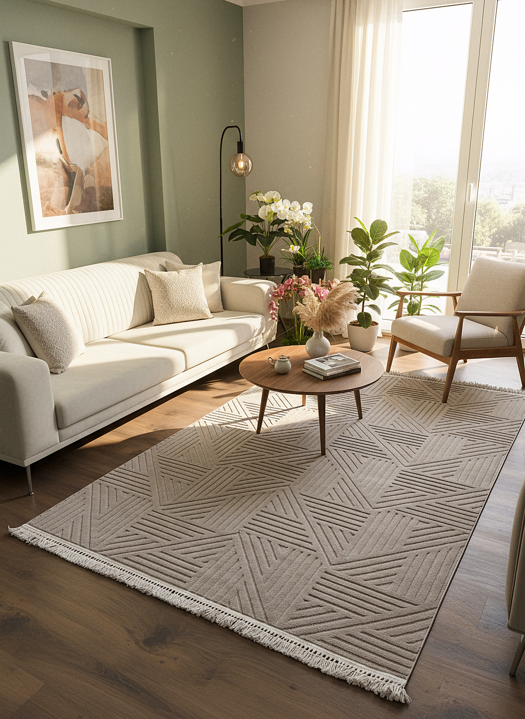 MİLAS C11-VİZON Kabartmalı Modern Geometrik Desenli Salon Koridor Mutfak Halısı