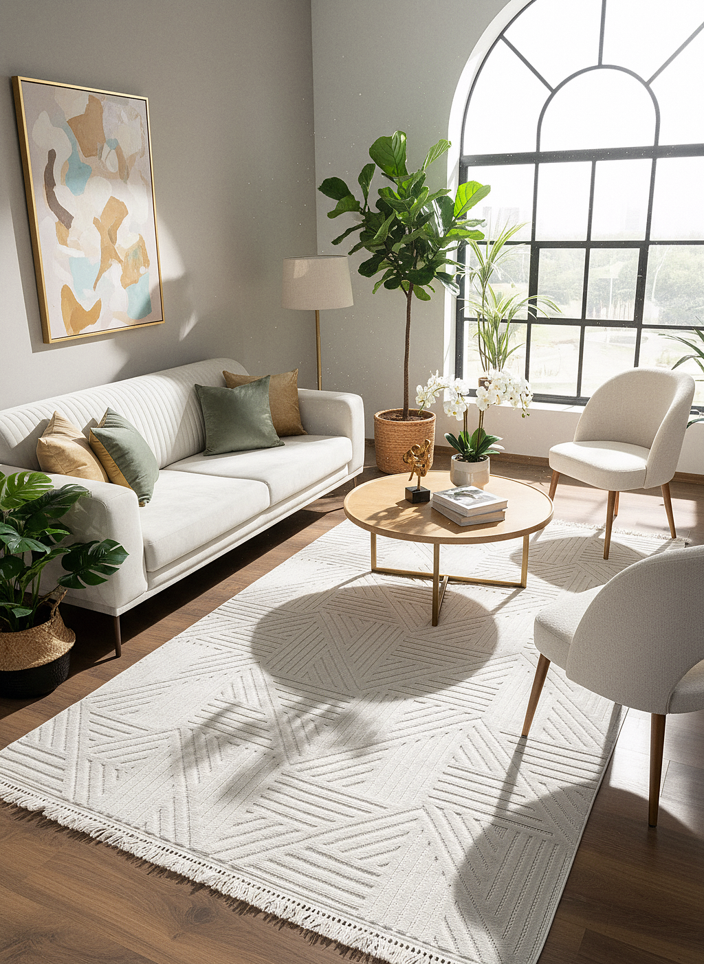 MİLAS C14-BEJ Kabartmalı Modern Geometrik Desenli Salon Koridor Mutfak Halısı