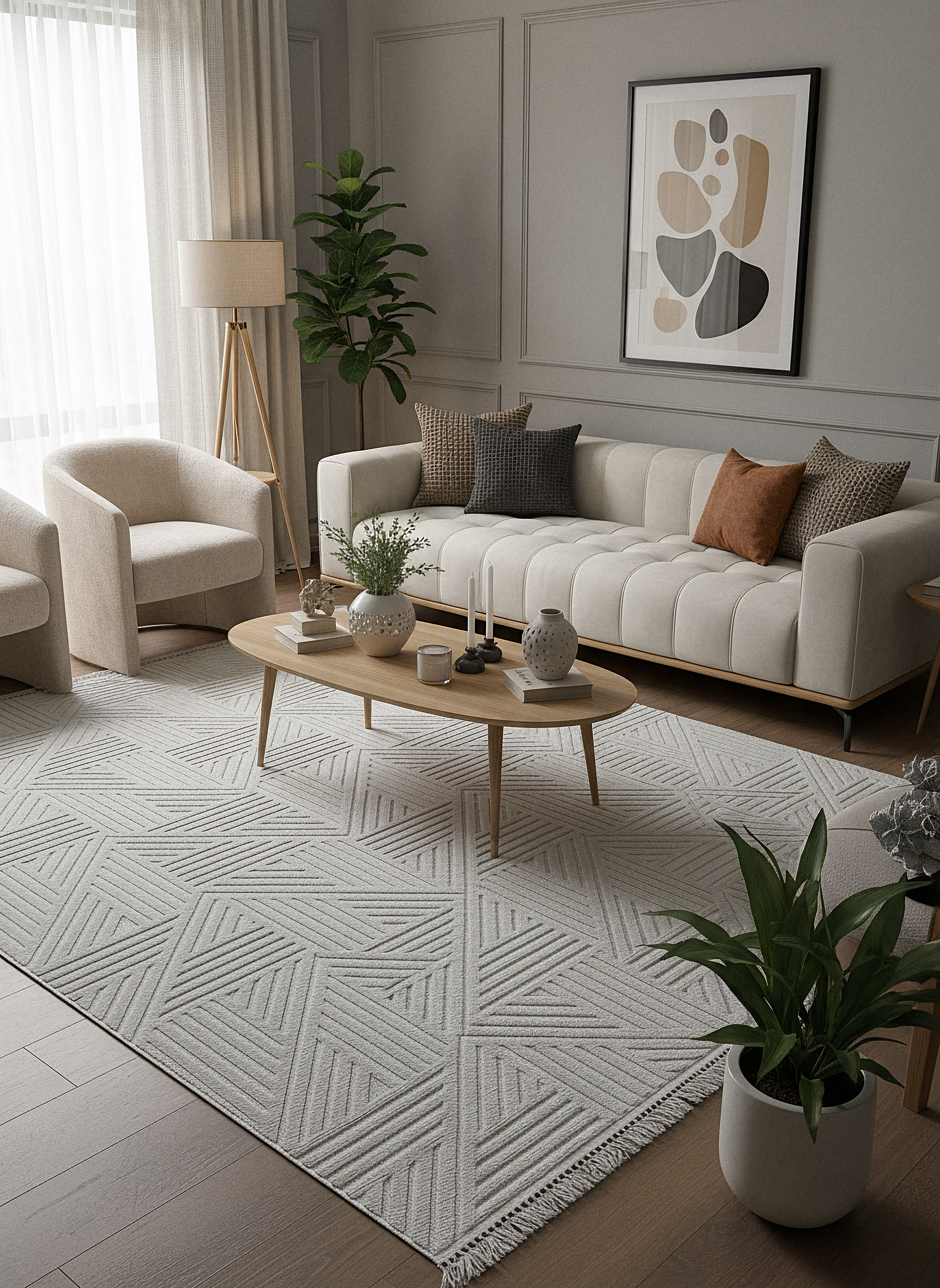 MİLAS C15-GRİ Kabartmalı Modern Geometrik Desenli Salon Koridor Mutfak Halısı