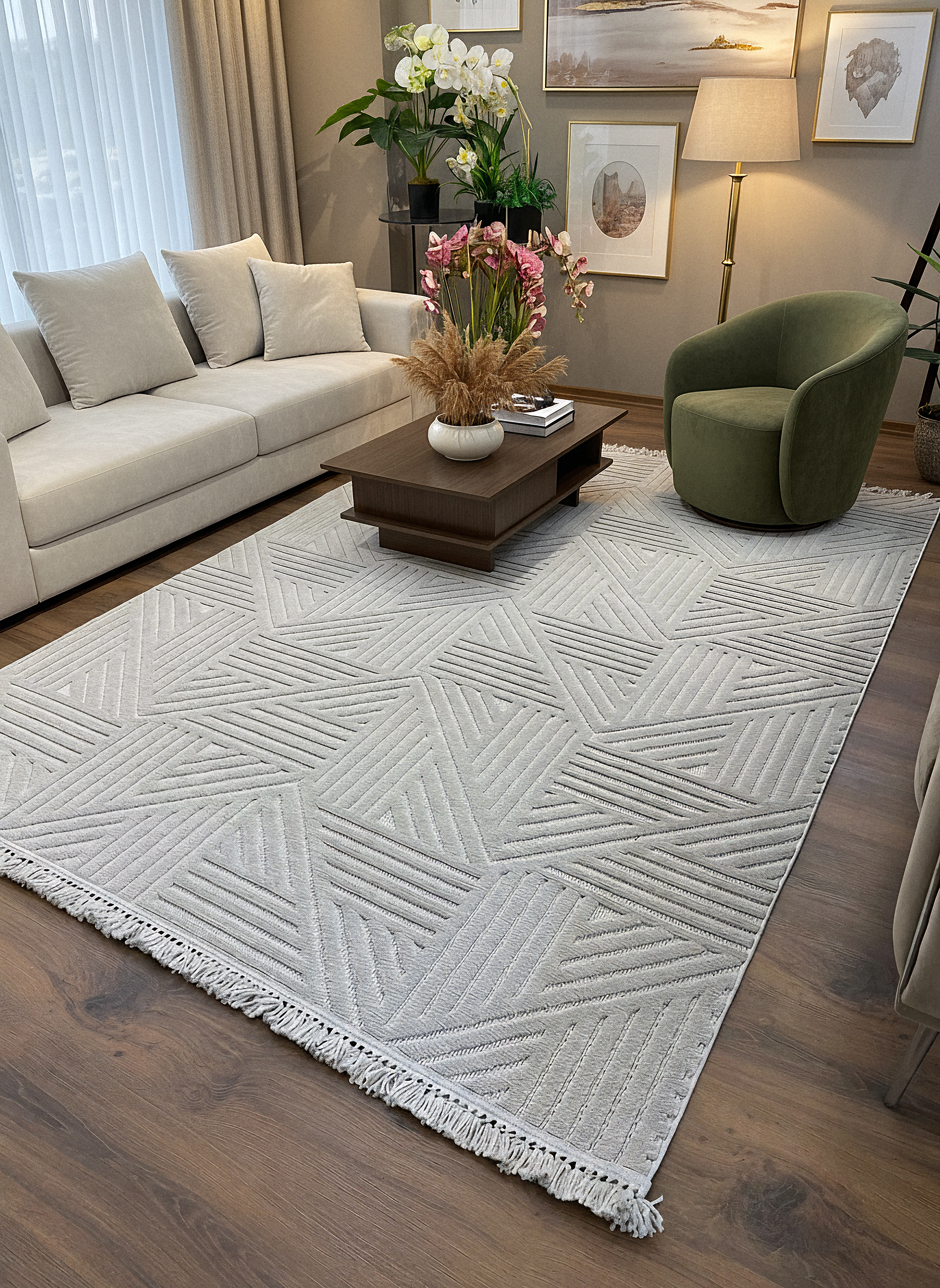 MİLAS C15-GRİ Kabartmalı Modern Geometrik Desenli Salon Koridor Mutfak Halısı