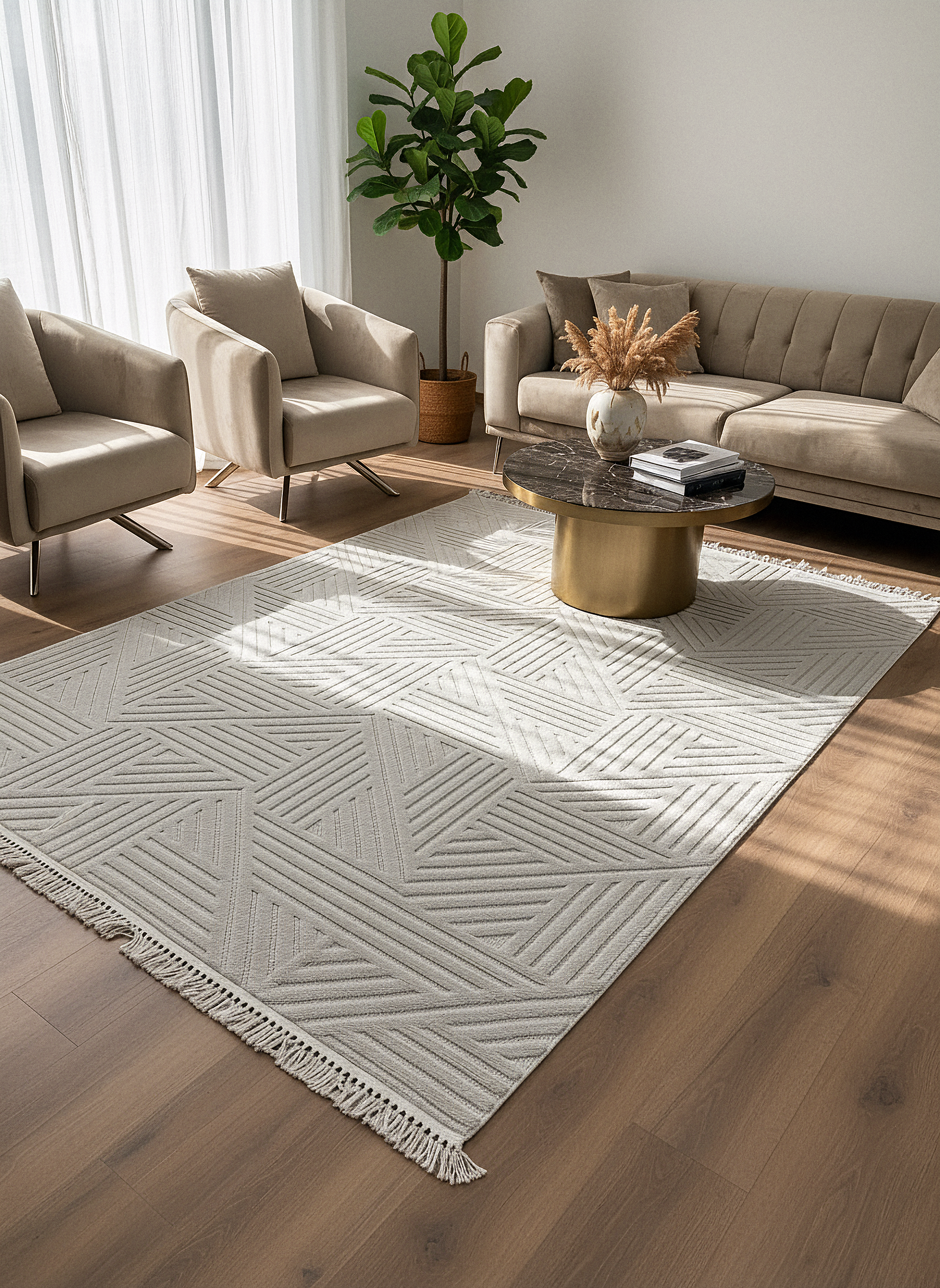 MİLAS C15-GRİ Kabartmalı Modern Geometrik Desenli Salon Koridor Mutfak Halısı