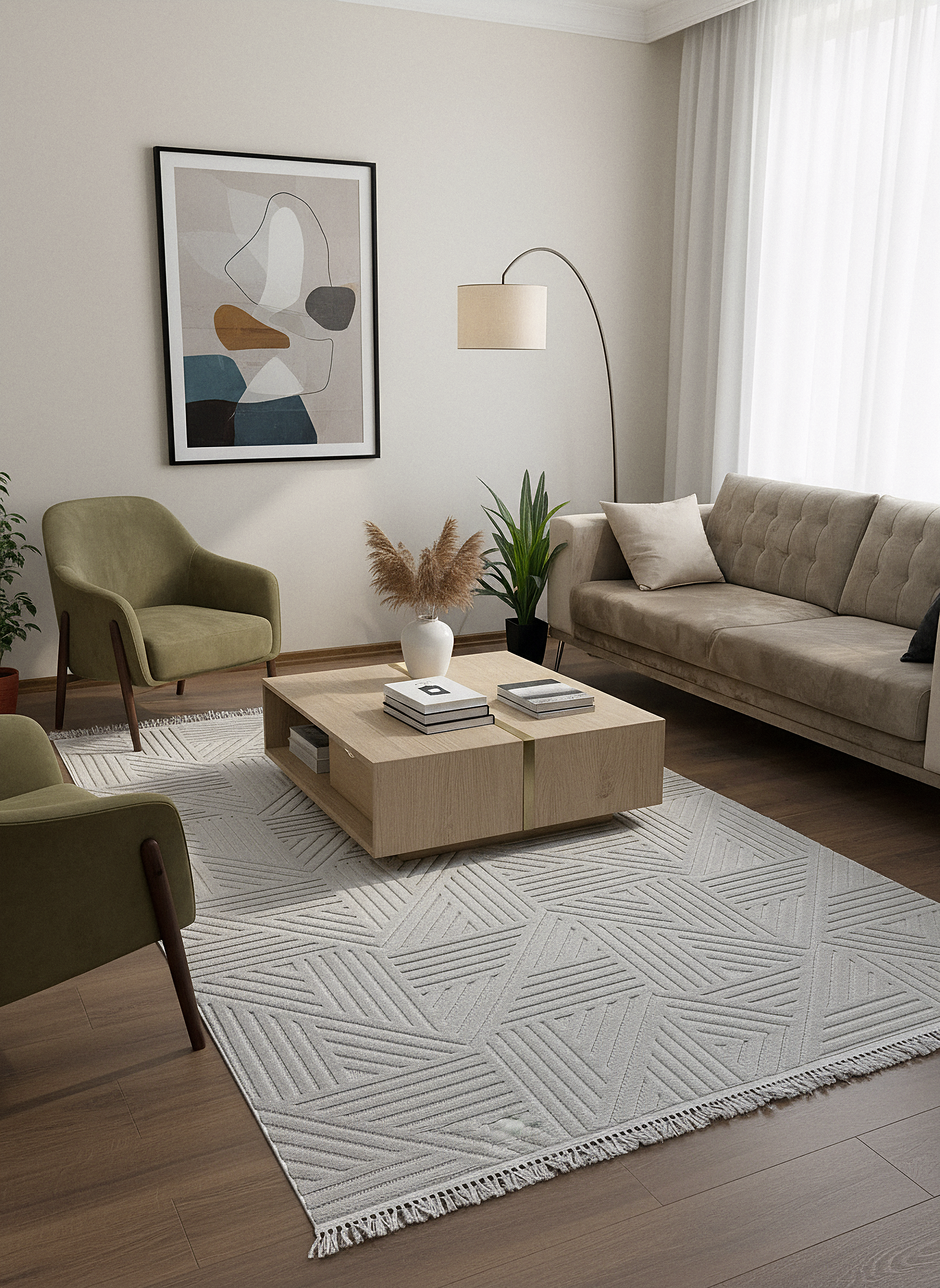 MİLAS C15-GRİ Kabartmalı Modern Geometrik Desenli Salon Koridor Mutfak Halısı