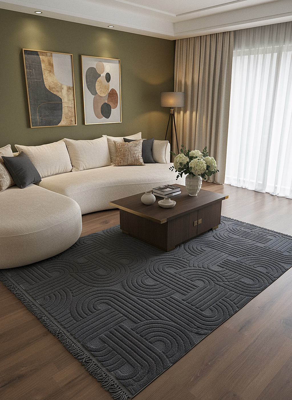 MİLAS C16-ANTRASİT Kabartmalı Modern Geometrik Desenli Salon Koridor Mutfak Halısı