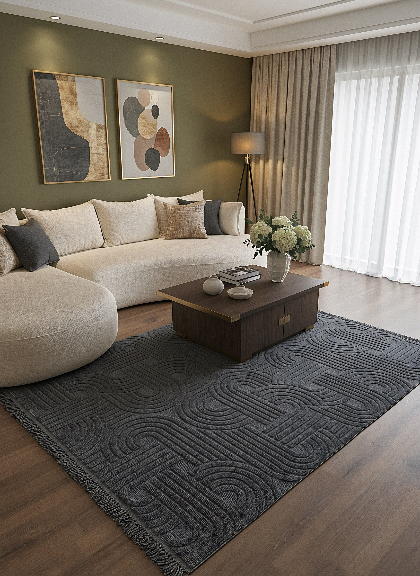 MİLAS C16-ANTRASİT Kabartmalı Modern Geometrik Desenli Salon Koridor Mutfak Halısı