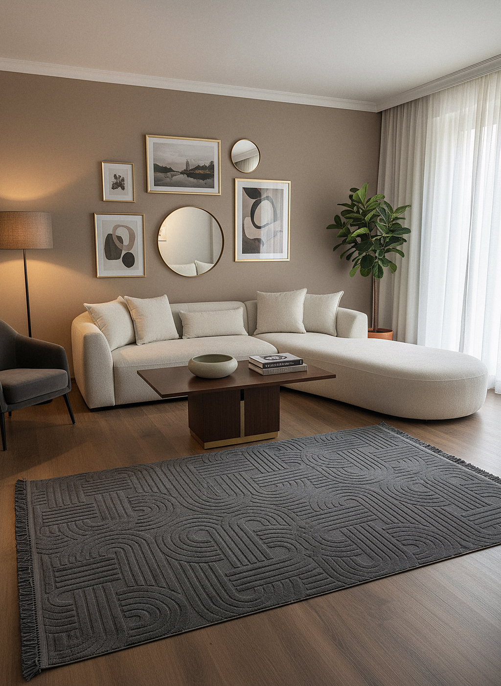 MİLAS C16-ANTRASİT Kabartmalı Modern Geometrik Desenli Salon Koridor Mutfak Halısı