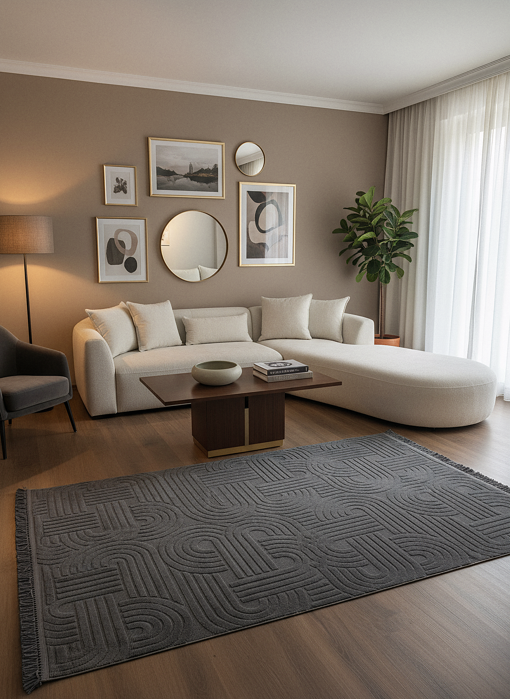 MİLAS C16-ANTRASİT Kabartmalı Modern Geometrik Desenli Salon Koridor Mutfak Halısı