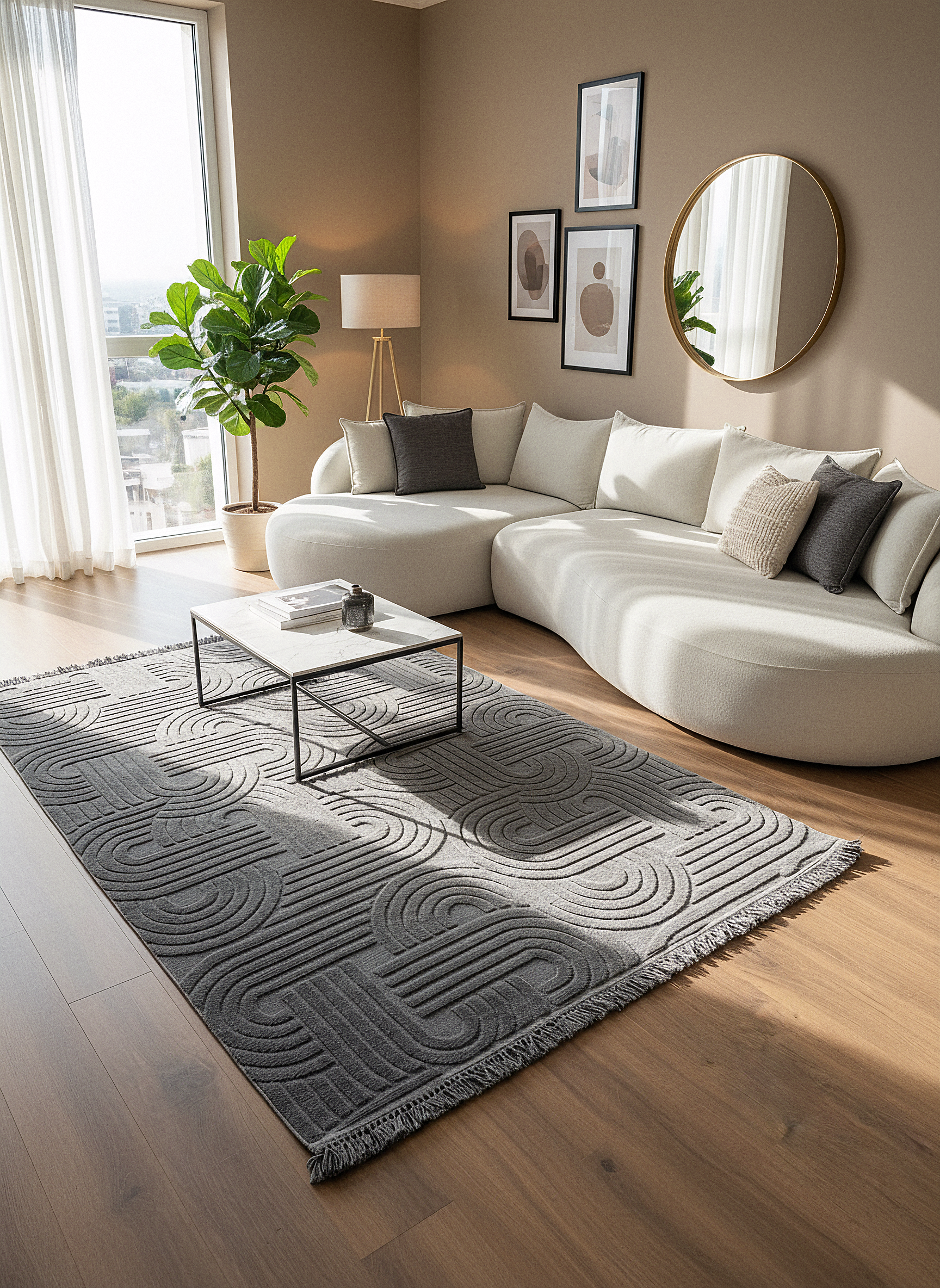 MİLAS C16-ANTRASİT Kabartmalı Modern Geometrik Desenli Salon Koridor Mutfak Halısı