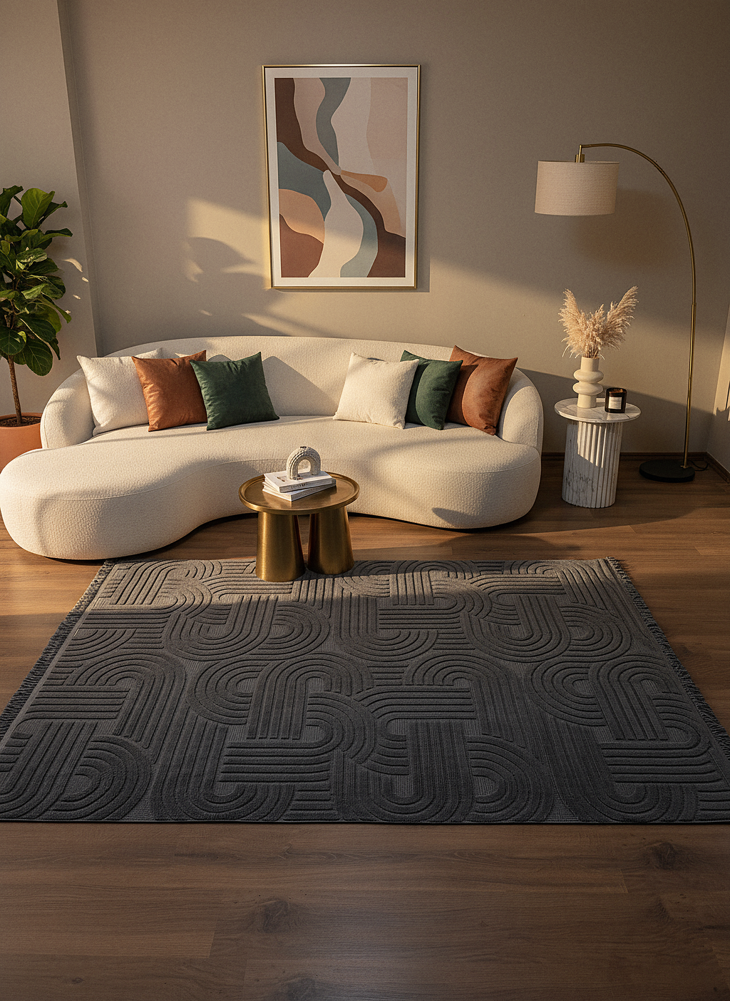 MİLAS C16-ANTRASİT Kabartmalı Modern Geometrik Desenli Salon Koridor Mutfak Halısı