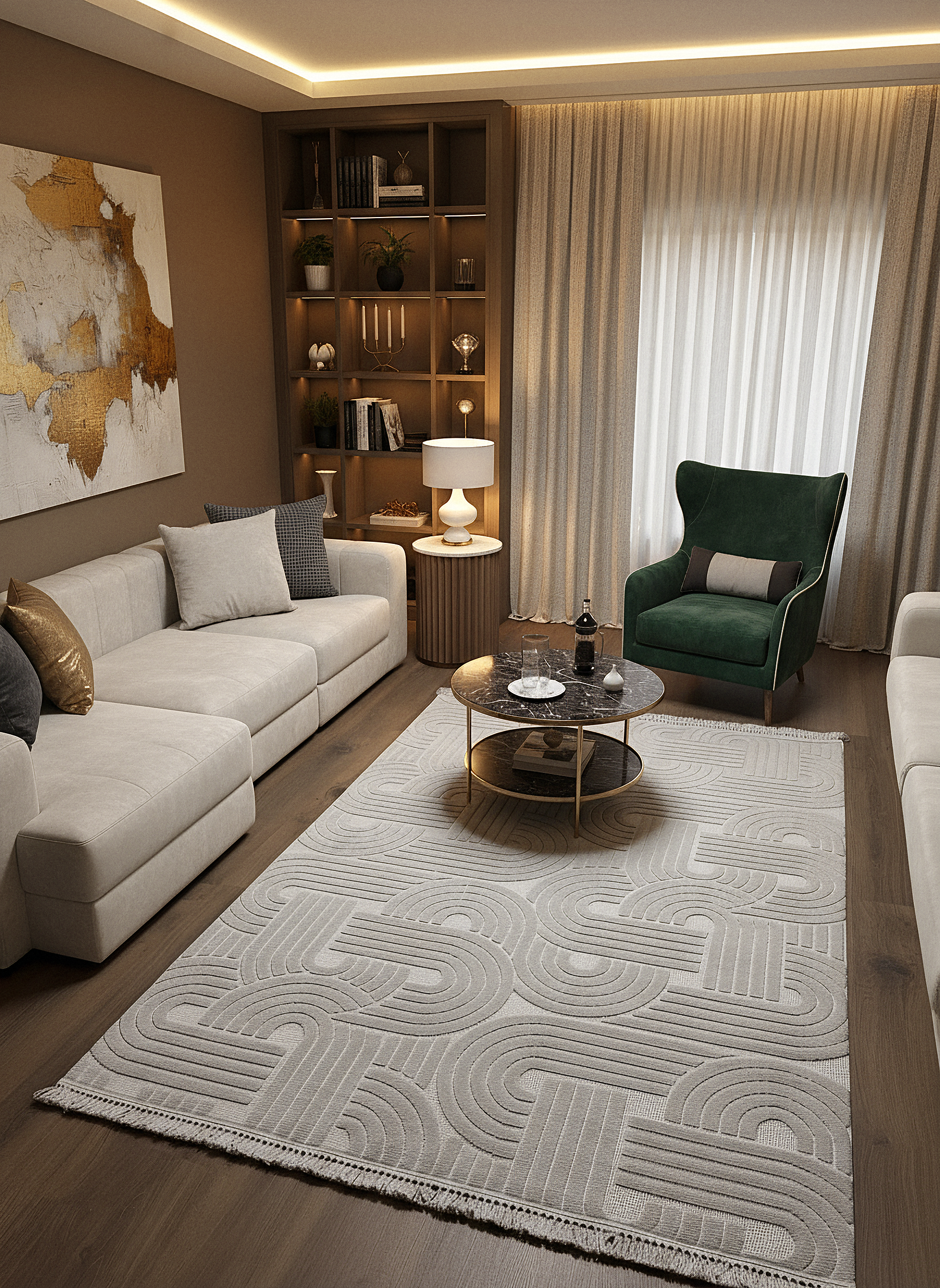 MİLAS C42-GRİ Kabartmalı Modern Geometrik Desenli Salon Koridor Mutfak Halısı