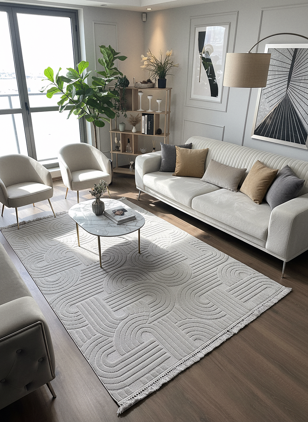 MİLAS C42-GRİ Kabartmalı Modern Geometrik Desenli Salon Koridor Mutfak Halısı