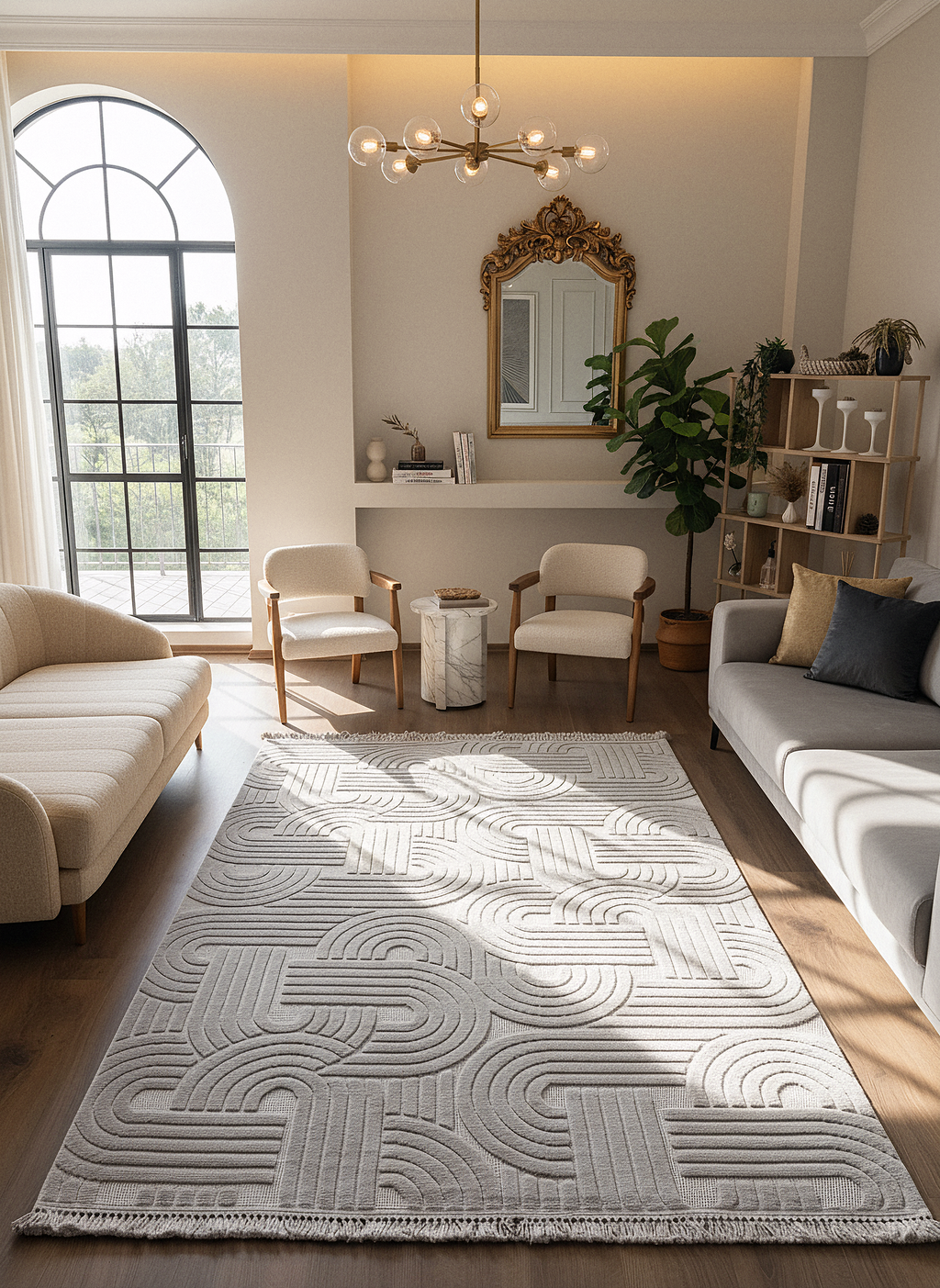 MİLAS C42-GRİ Kabartmalı Modern Geometrik Desenli Salon Koridor Mutfak Halısı