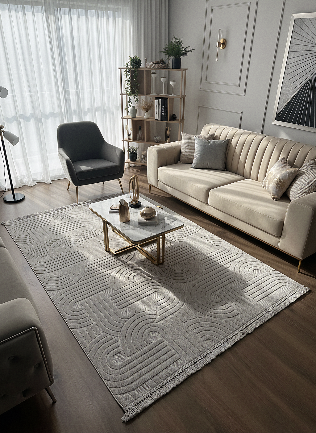 MİLAS C42-GRİ Kabartmalı Modern Geometrik Desenli Salon Koridor Mutfak Halısı