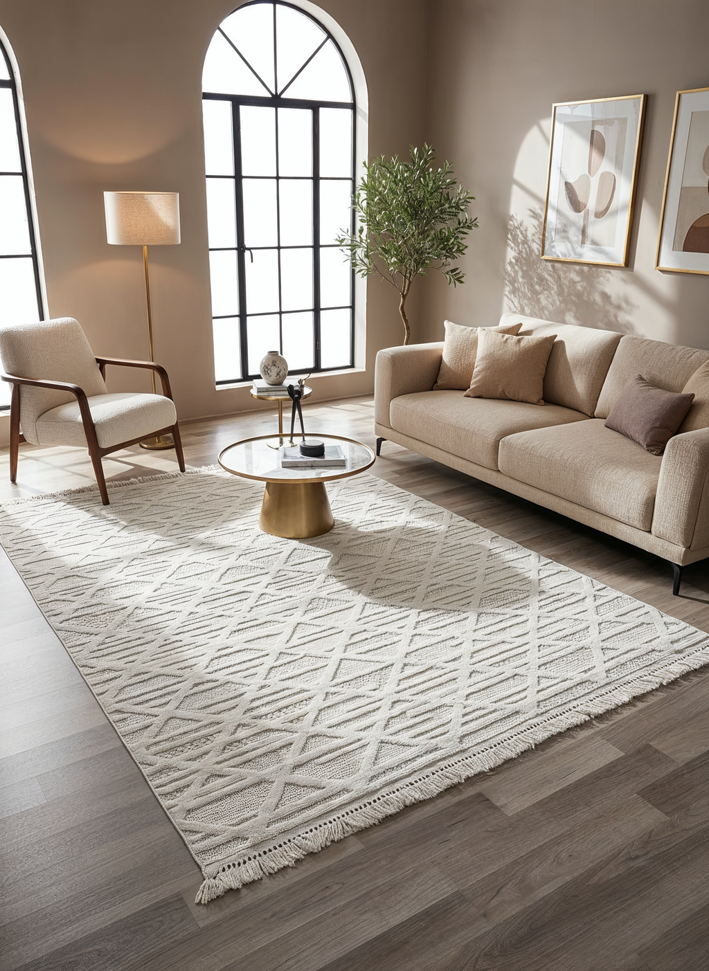 MİLAS C6-BEYAZ Kabartmalı Modern Geometrik Desenli Salon Koridor Mutfak Halısı