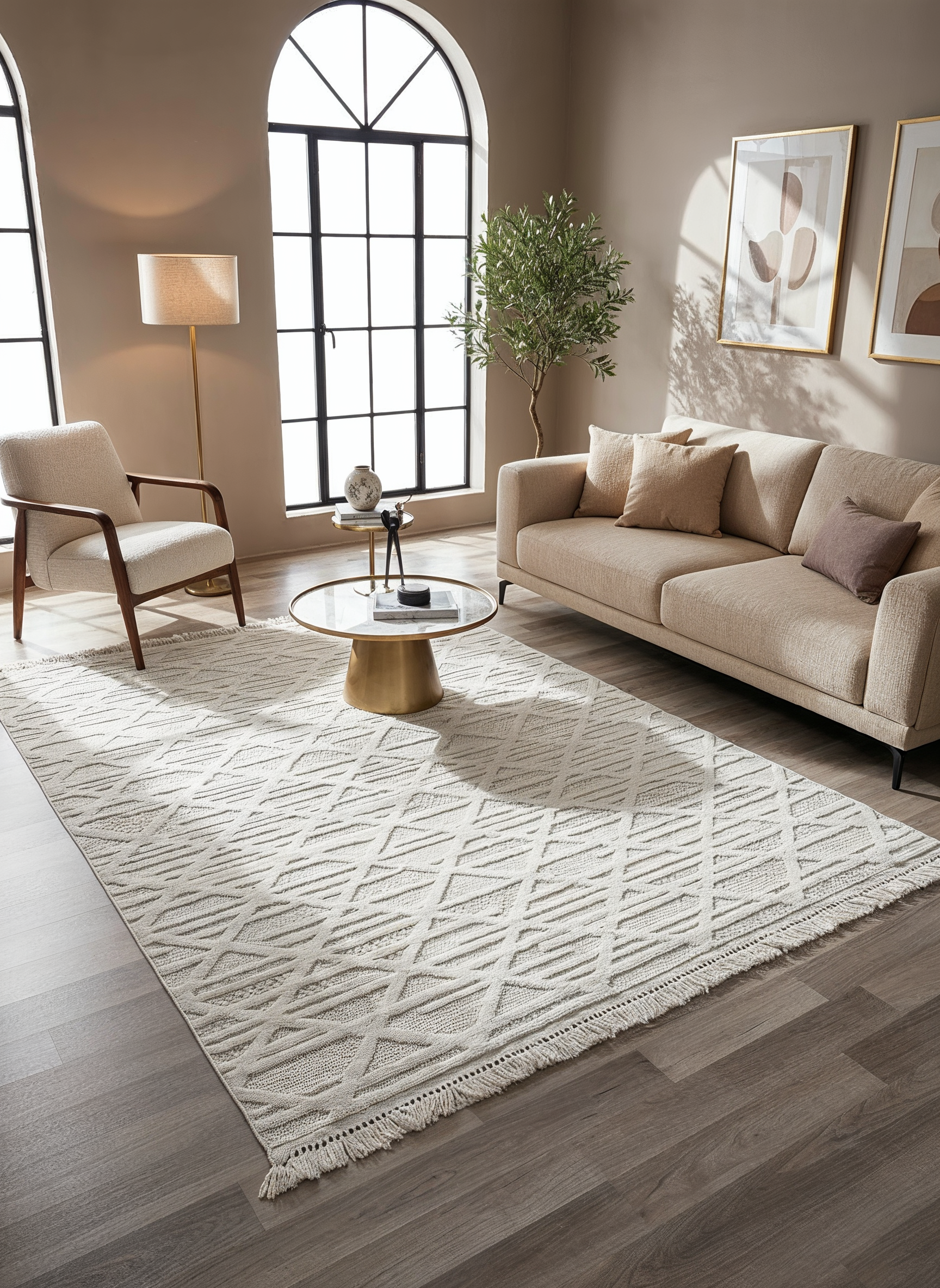 MİLAS C6-BEYAZ Kabartmalı Modern Geometrik Desenli Salon Koridor Mutfak Halısı