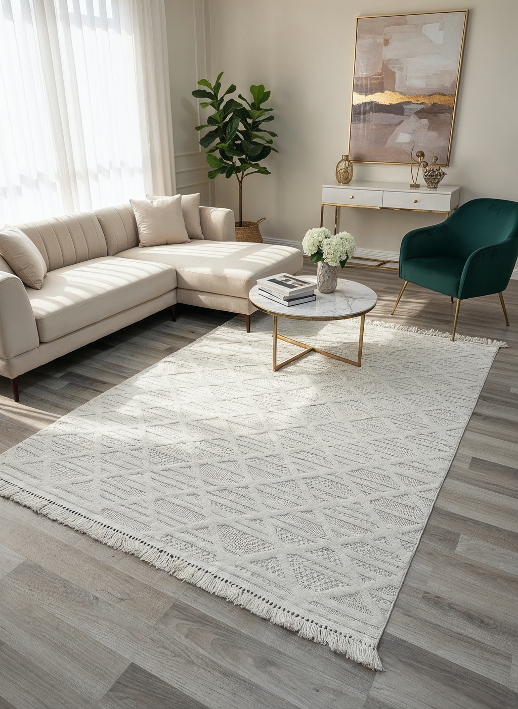 MİLAS C6-BEYAZ Kabartmalı Modern Geometrik Desenli Salon Koridor Mutfak Halısı