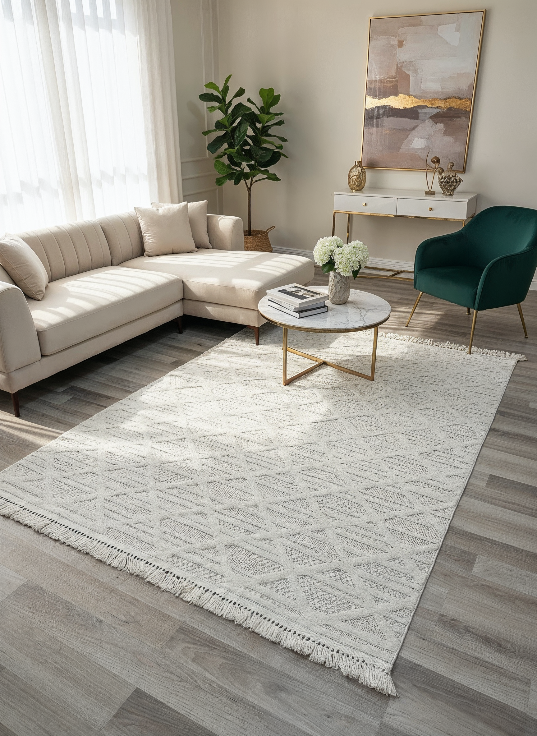 MİLAS C6-BEYAZ Kabartmalı Modern Geometrik Desenli Salon Koridor Mutfak Halısı