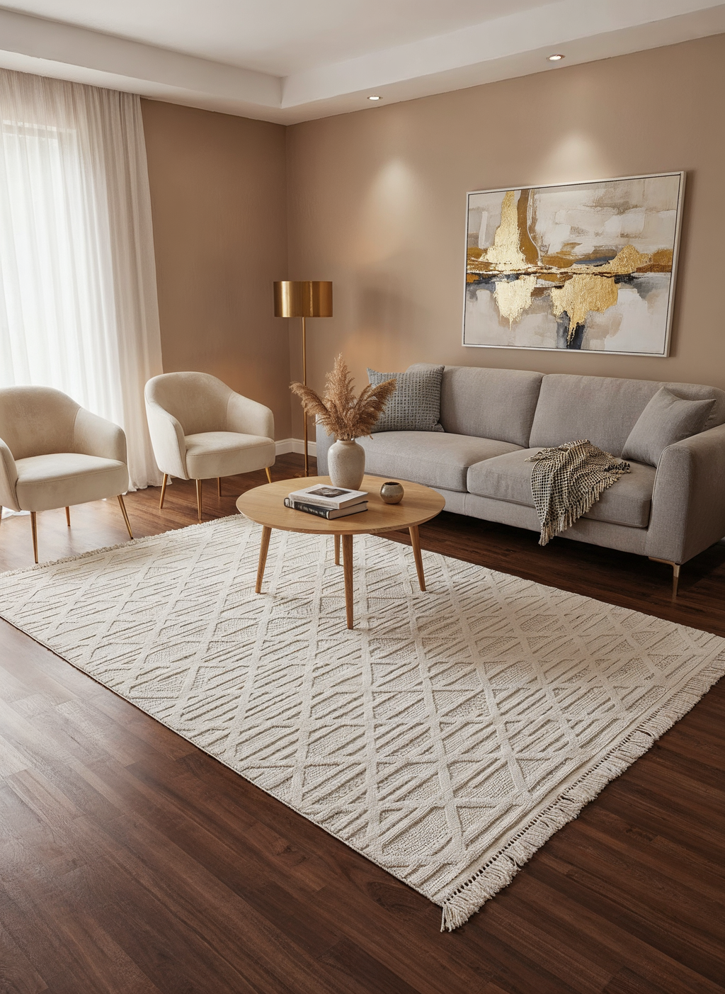 MİLAS C6-BEYAZ Kabartmalı Modern Geometrik Desenli Salon Koridor Mutfak Halısı