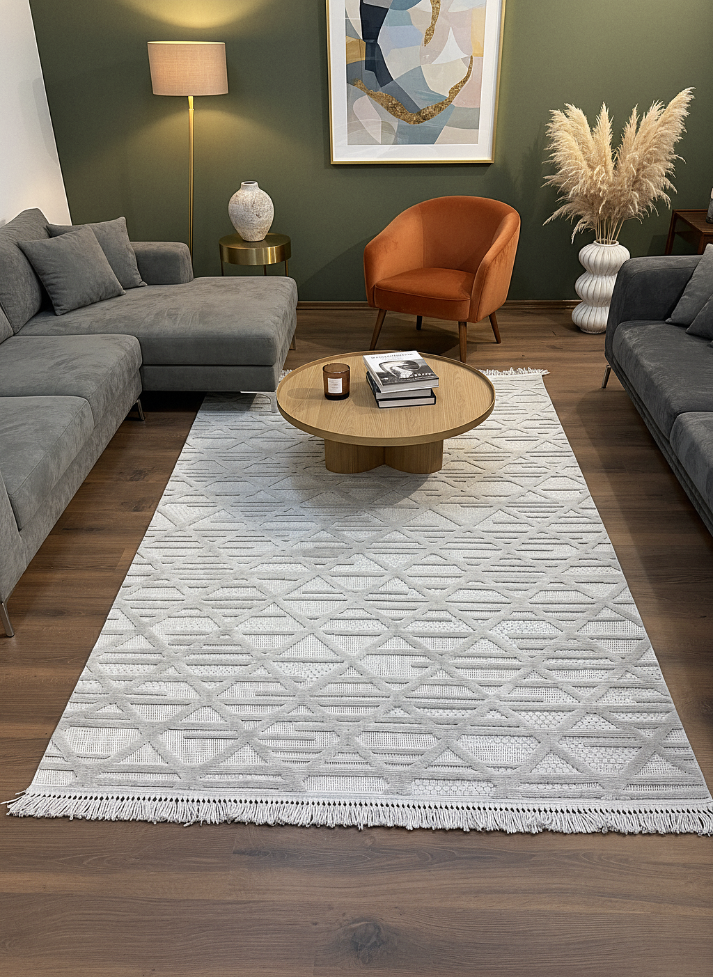 MİLAS C7-GRİ Kabartmalı Modern Geometrik Desenli Salon Koridor Mutfak Halısı