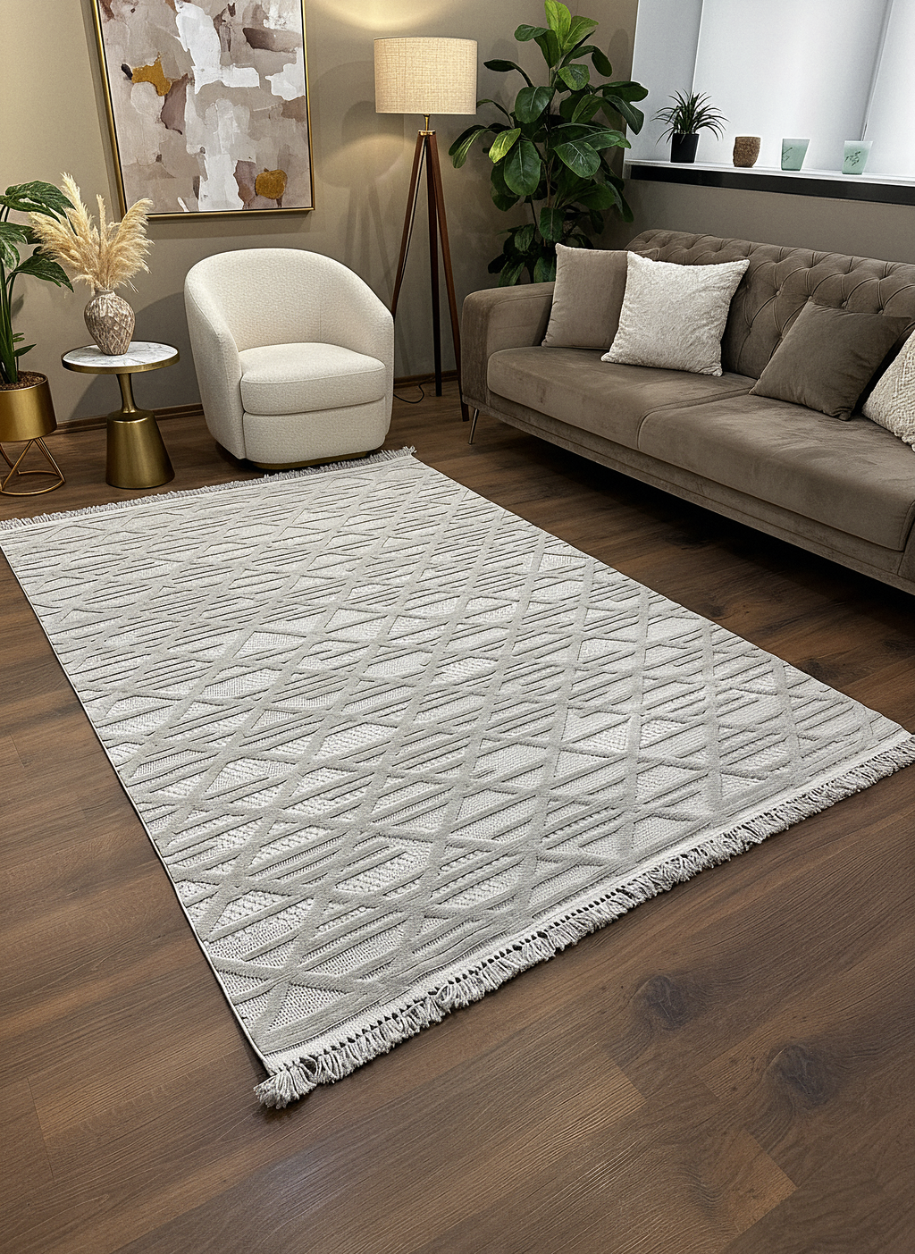 MİLAS C7-GRİ Kabartmalı Modern Geometrik Desenli Salon Koridor Mutfak Halısı