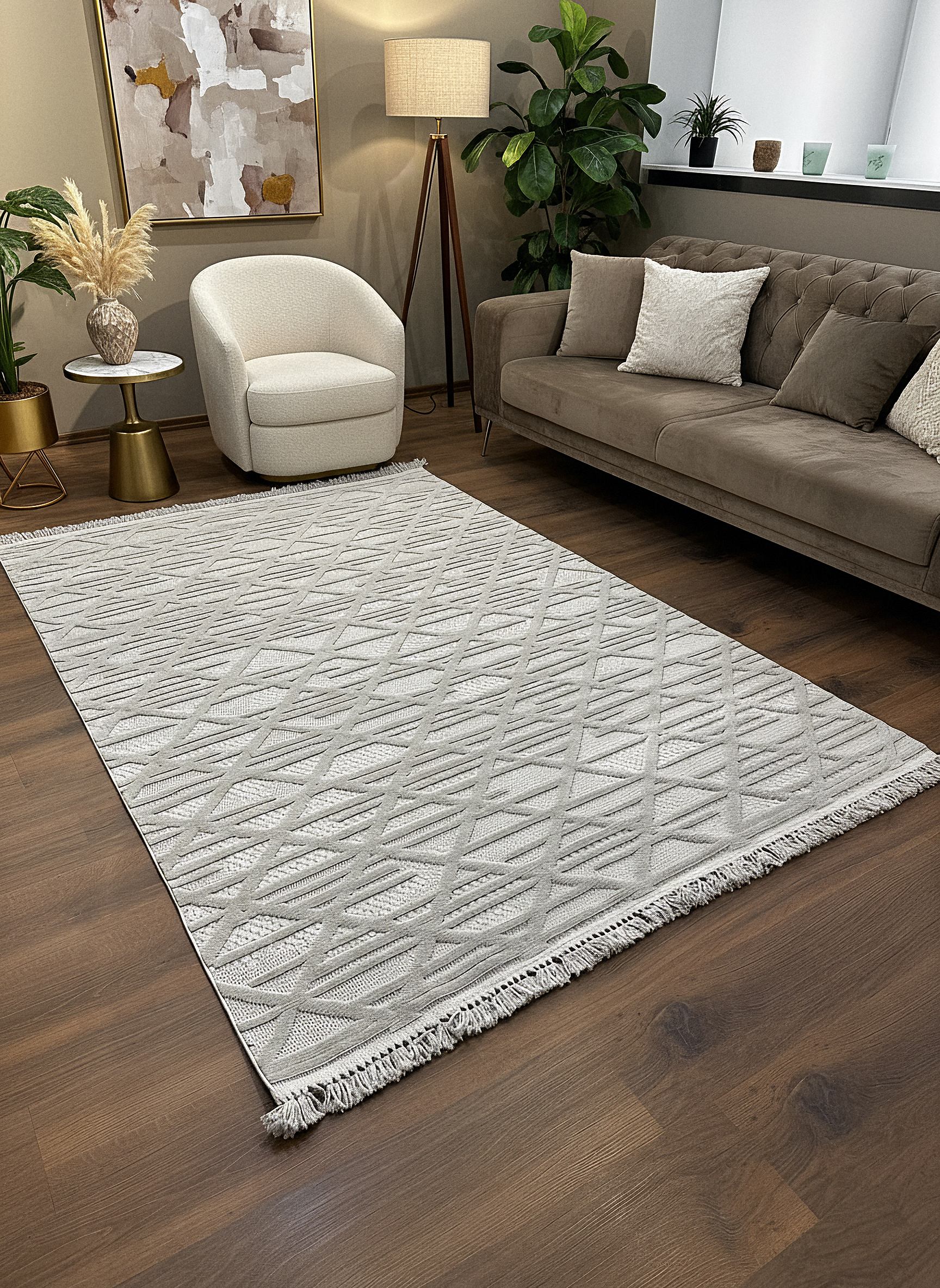 MİLAS C7-GRİ Kabartmalı Modern Geometrik Desenli Salon Koridor Mutfak Halısı