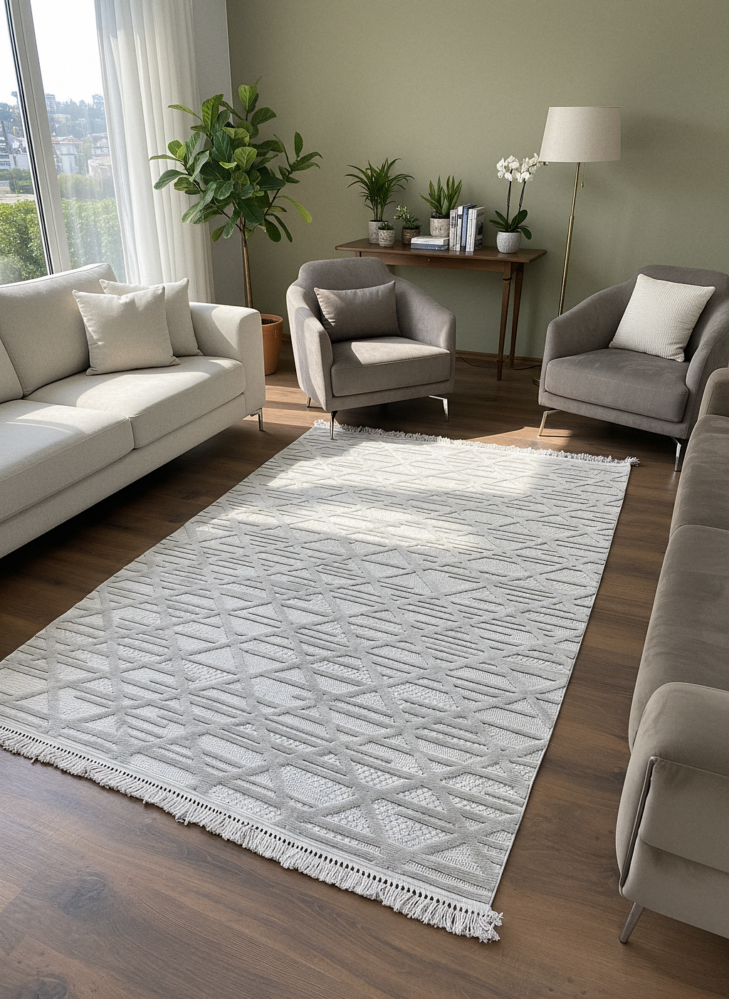 MİLAS C7-GRİ Kabartmalı Modern Geometrik Desenli Salon Koridor Mutfak Halısı