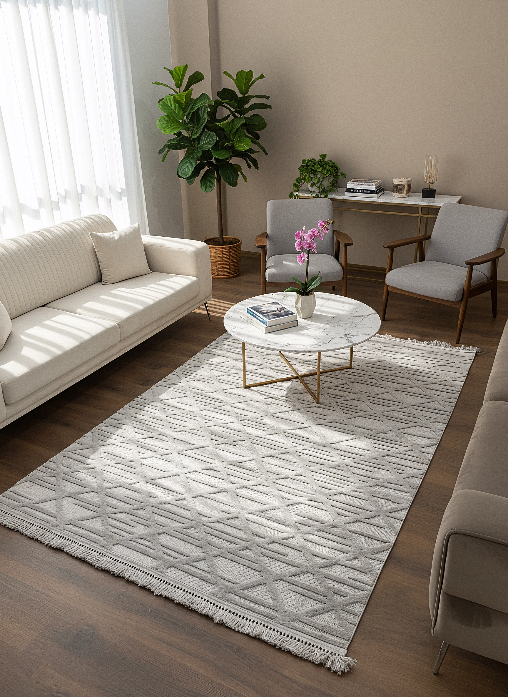 MİLAS C7-GRİ Kabartmalı Modern Geometrik Desenli Salon Koridor Mutfak Halısı