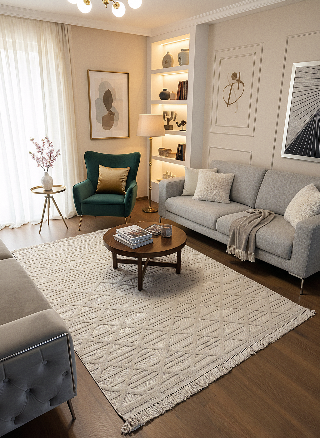 MİLAS C8-BEJ Kabartmalı Modern Geometrik Desenli Salon Koridor Mutfak Halısı