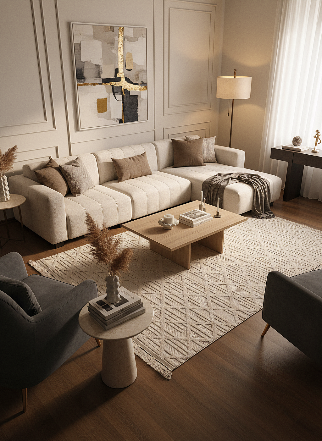 MİLAS C8-BEJ Kabartmalı Modern Geometrik Desenli Salon Koridor Mutfak Halısı