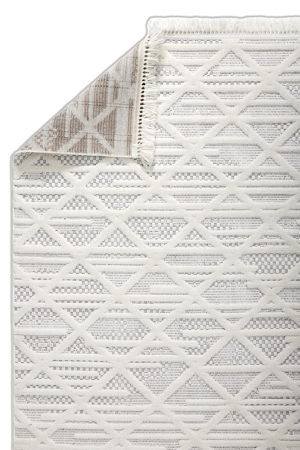 MİLAS C6-BEYAZ Kabartmalı Modern Geometrik Desenli Salon Koridor Mutfak Halısı