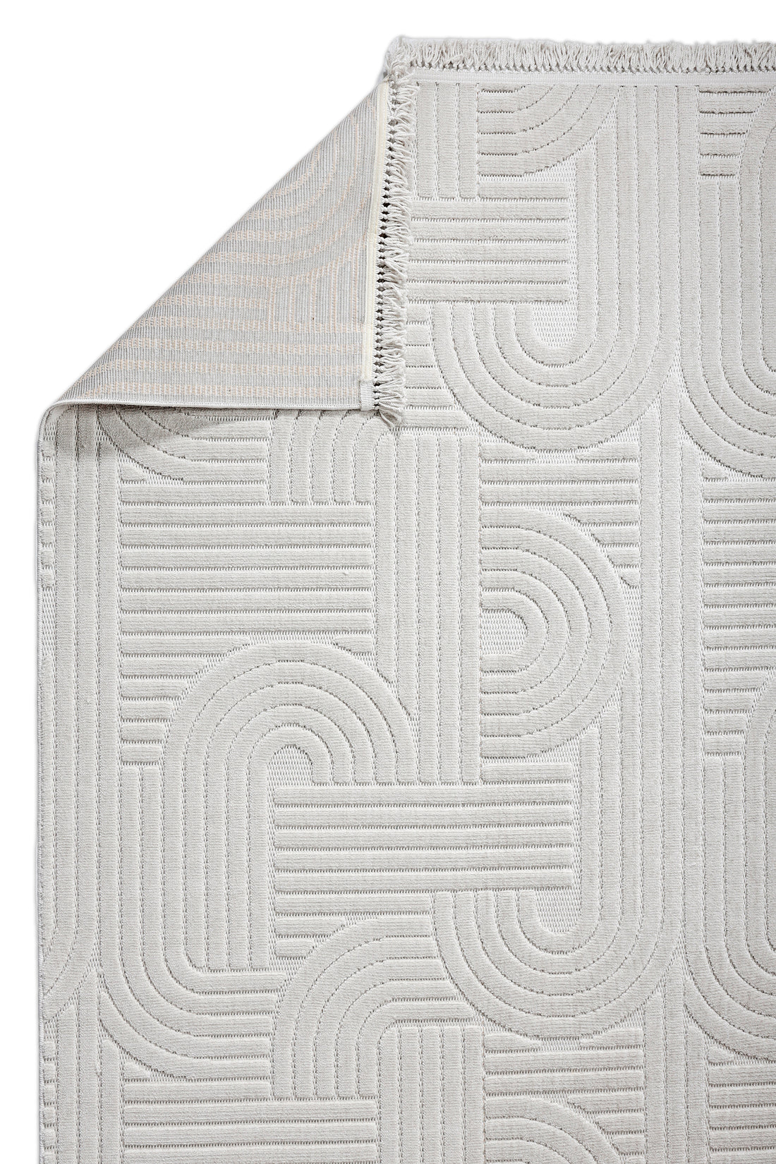MİLAS L14-Kabartmalı Kaymaz Taban Modern Geometrik Desenli Salon Koridor Mutfak Halısı-Açık Gümüş