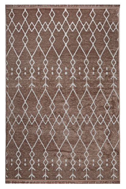 ŞÖNİL MODERN - KAHVE Kaymaz Taban İskandinav Desenli Salon Koridor Mutfak Şönil Kilim Dokuma Halı