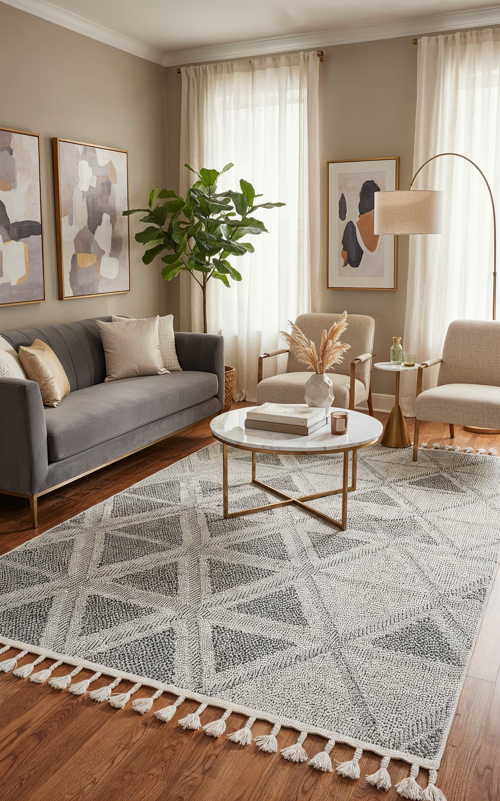 OSLO 5003-T GRİ/KREM Yumuşak Bukle (Loop) Dokuma Geometrik Desenli Salon Mutfak Koridor Halısı