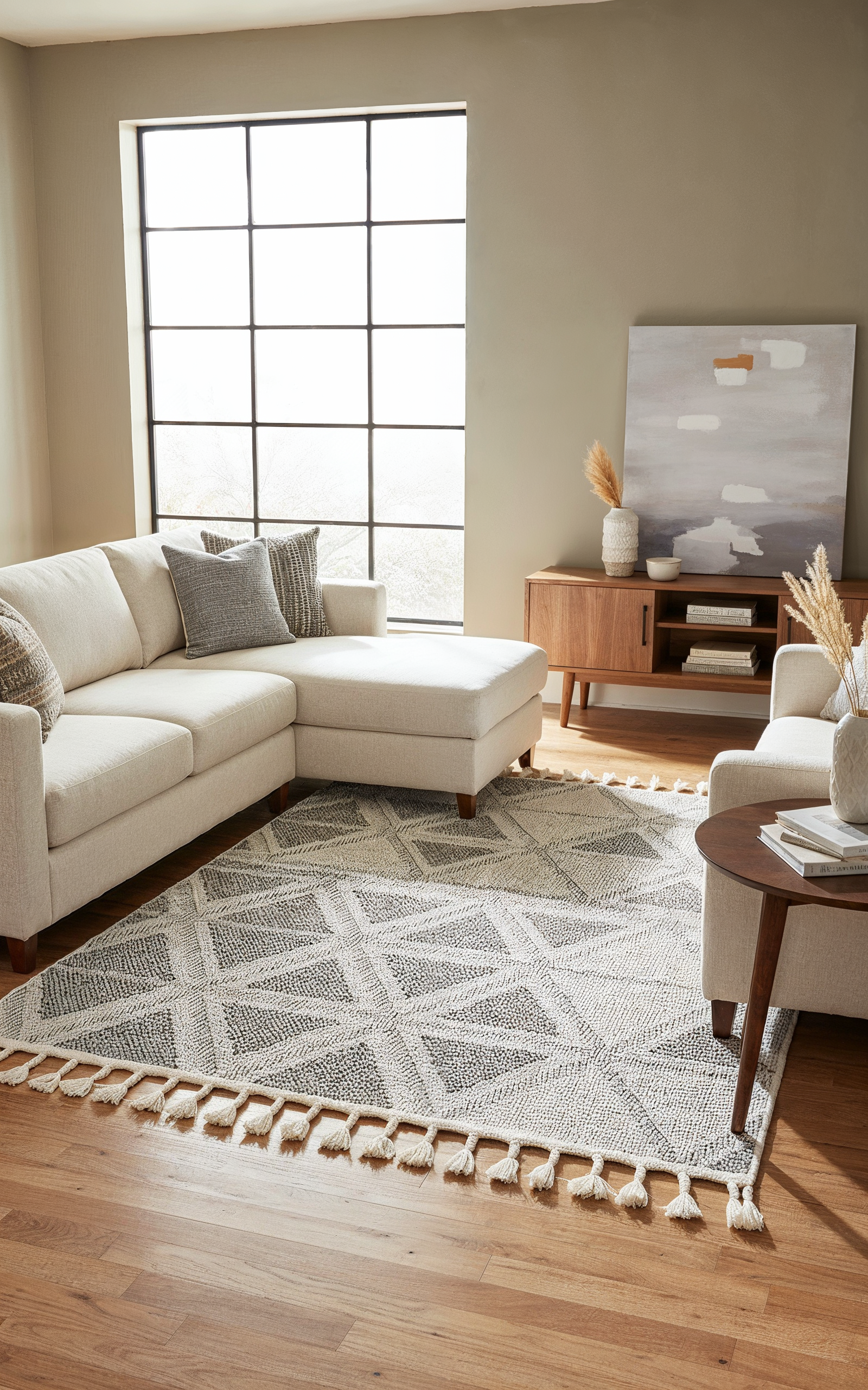 OSLO 5003-T GRİ/KREM Yumuşak Bukle (Loop) Dokuma Geometrik Desenli Salon Mutfak Koridor Halısı