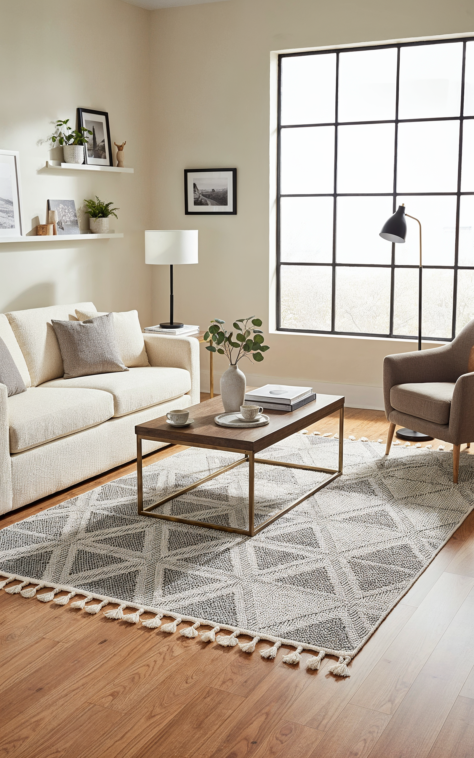 OSLO 5003-T GRİ/KREM Yumuşak Bukle (Loop) Dokuma Geometrik Desenli Salon Mutfak Koridor Halısı