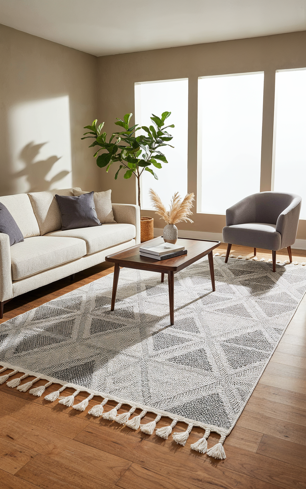 OSLO 5003-T GRİ/KREM Yumuşak Bukle (Loop) Dokuma Geometrik Desenli Salon Mutfak Koridor Halısı