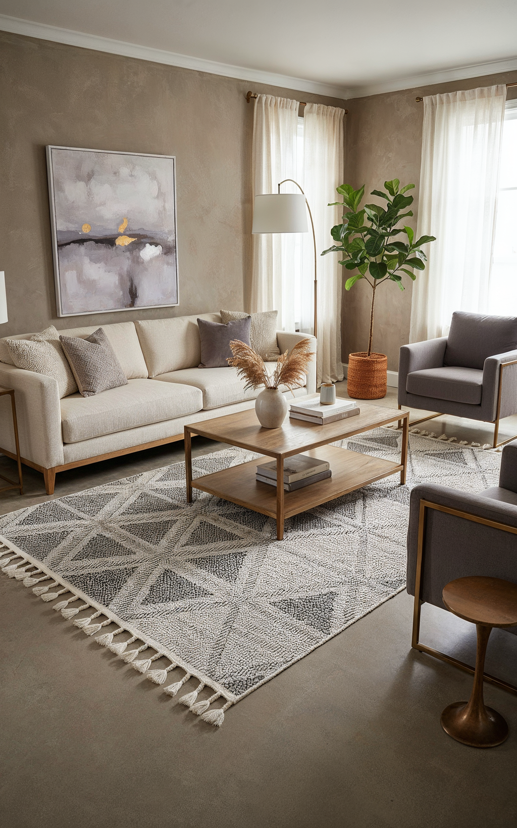 OSLO 5003-T GRİ/KREM Yumuşak Bukle (Loop) Dokuma Geometrik Desenli Salon Mutfak Koridor Halısı