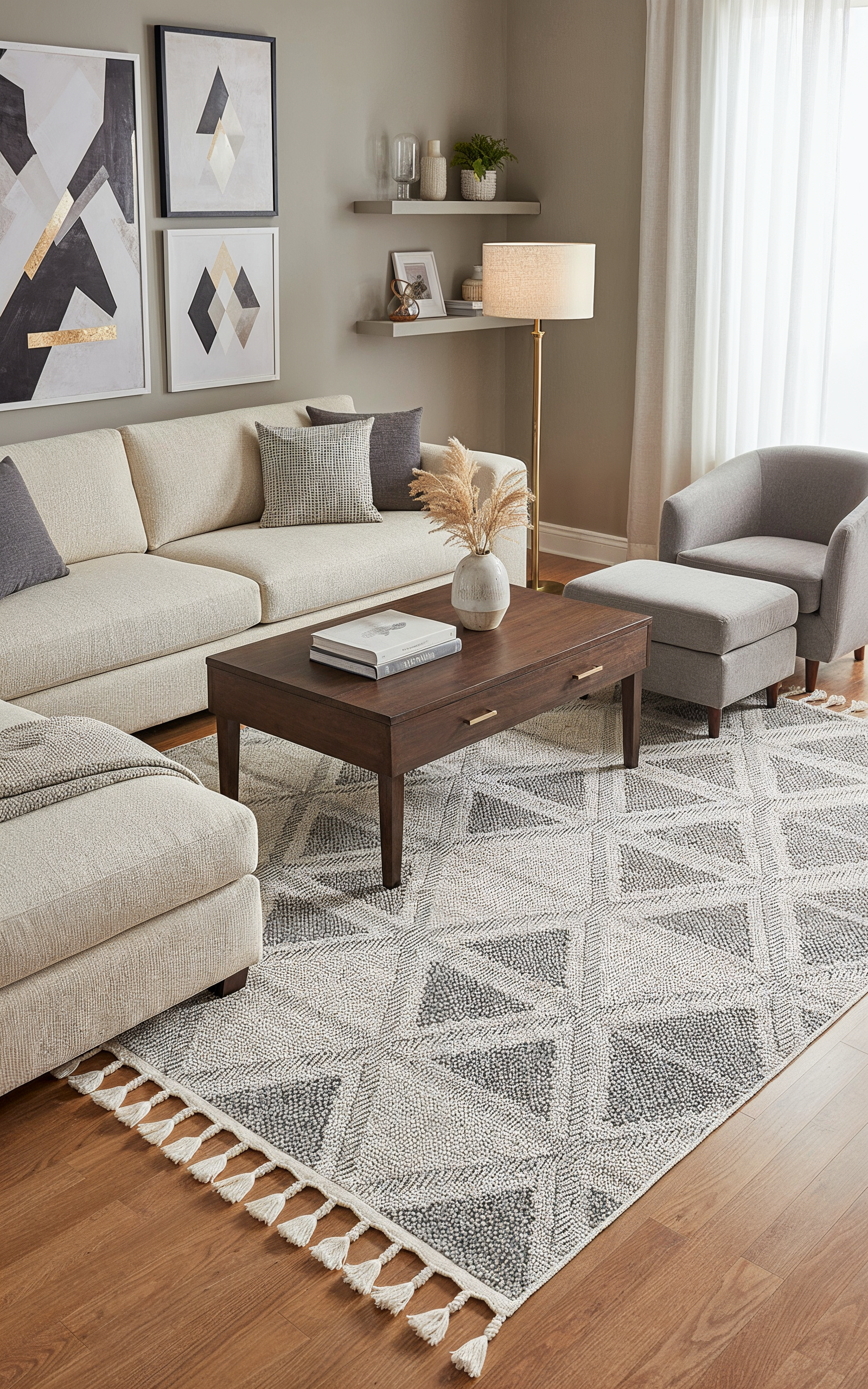 OSLO 5003-T GRİ/KREM Yumuşak Bukle (Loop) Dokuma Geometrik Desenli Salon Mutfak Koridor Halısı