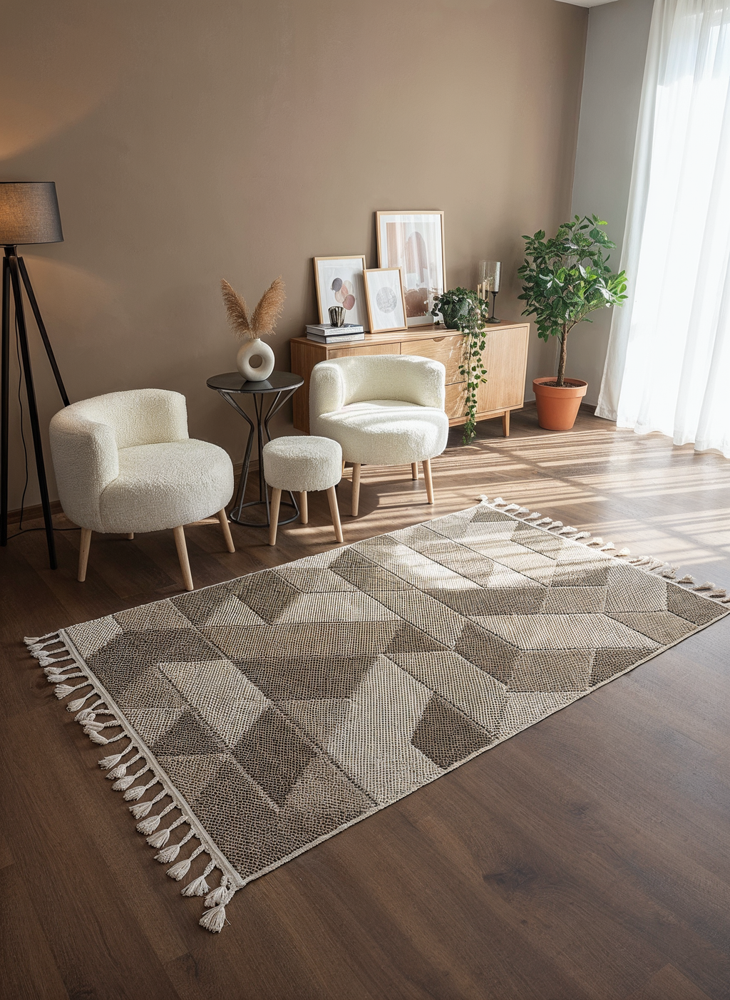 OSLO 5004-T KAHVE Yumuşak Bukle (Loop) Dokuma Geometrik Desenli Salon Mutfak Koridor Halısı