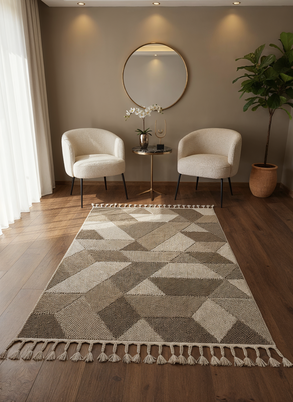 OSLO 5004-T KAHVE Yumuşak Bukle (Loop) Dokuma Geometrik Desenli Salon Mutfak Koridor Halısı