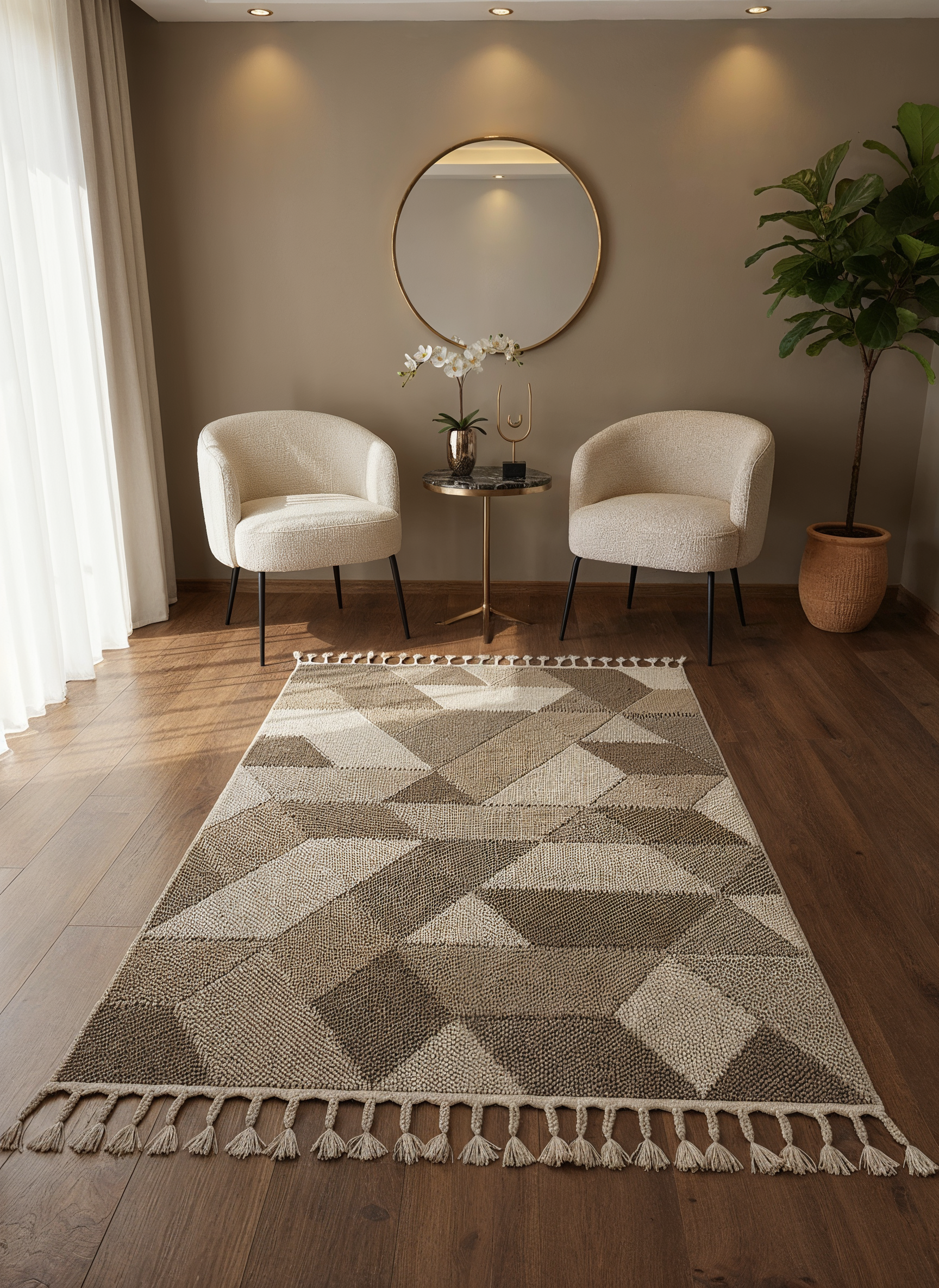 OSLO 5004-T KAHVE Yumuşak Bukle (Loop) Dokuma Geometrik Desenli Salon Mutfak Koridor Halısı