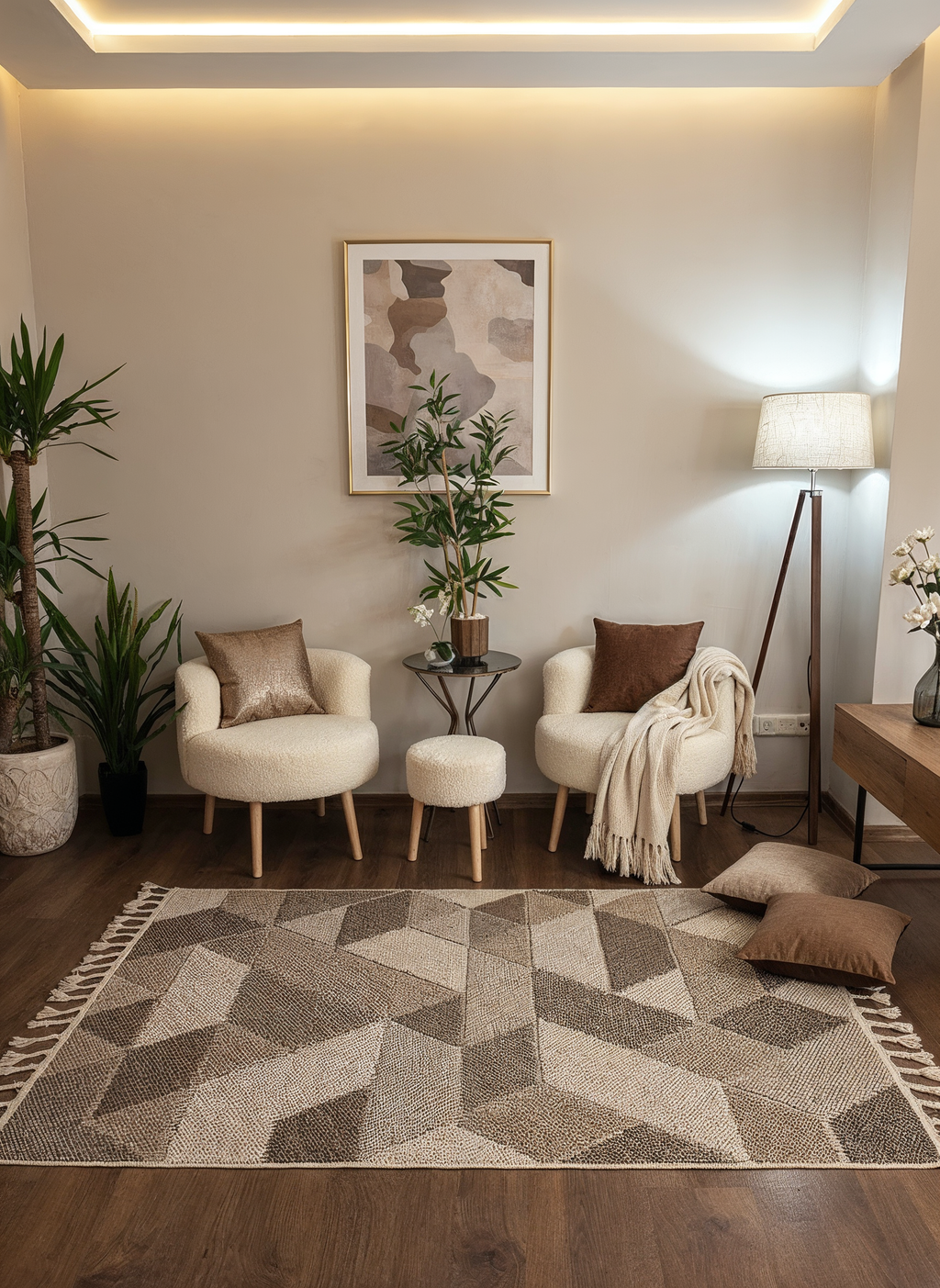 OSLO 5004-T KAHVE Yumuşak Bukle (Loop) Dokuma Geometrik Desenli Salon Mutfak Koridor Halısı