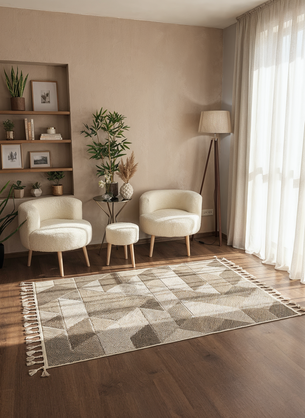 OSLO 5004-T KAHVE Yumuşak Bukle (Loop) Dokuma Geometrik Desenli Salon Mutfak Koridor Halısı