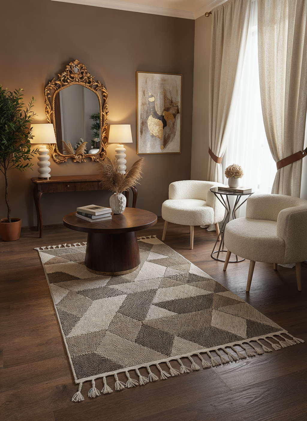 OSLO 5004-T KAHVE Yumuşak Bukle (Loop) Dokuma Geometrik Desenli Salon Mutfak Koridor Halısı